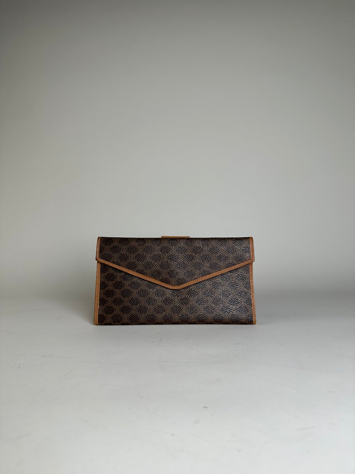 Vintage Celine Monogram Canvas Clutch Wallet Brown Tan