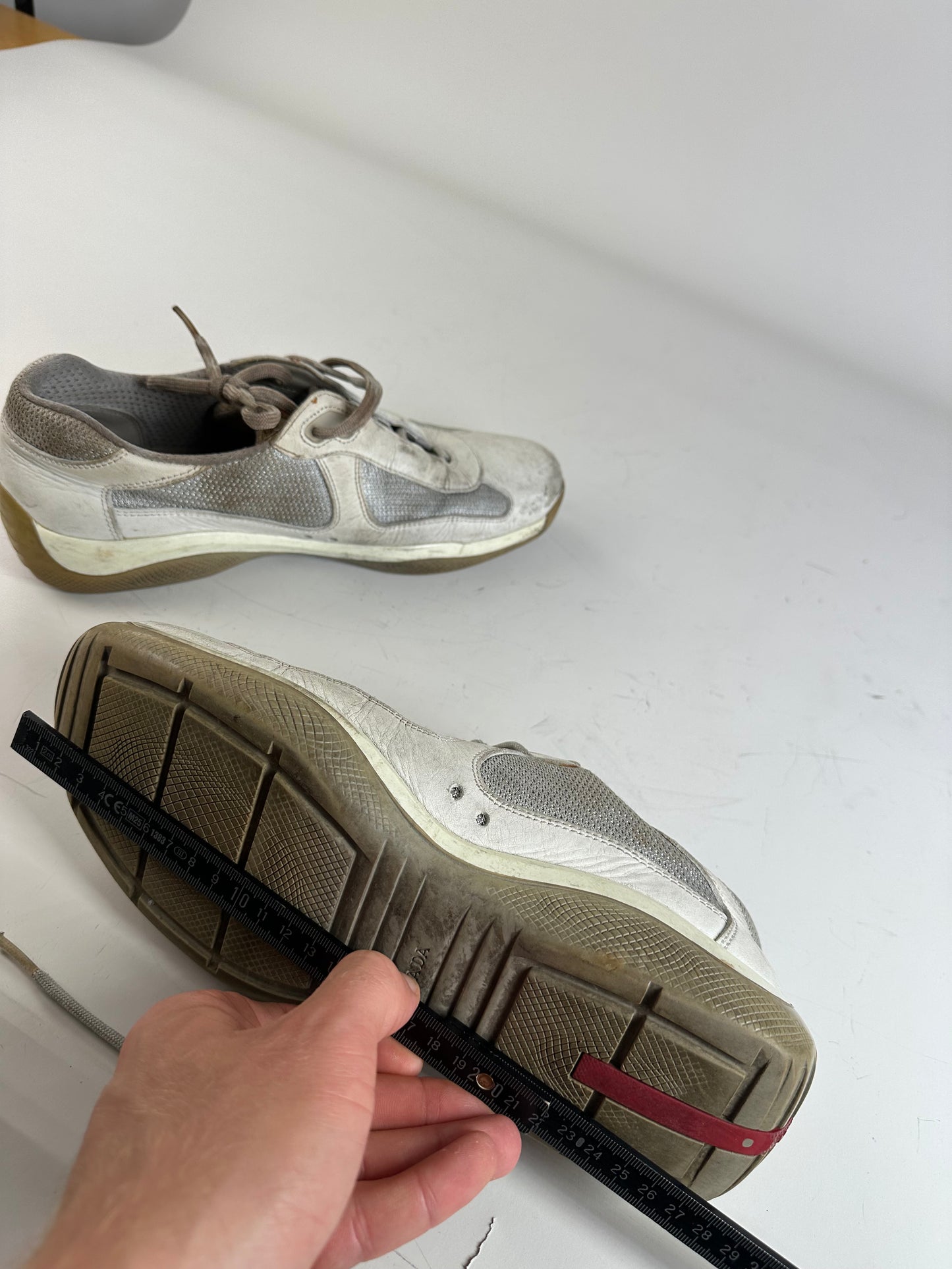 Vintage Prada Leather Mesh Sneakers White Grey EU8