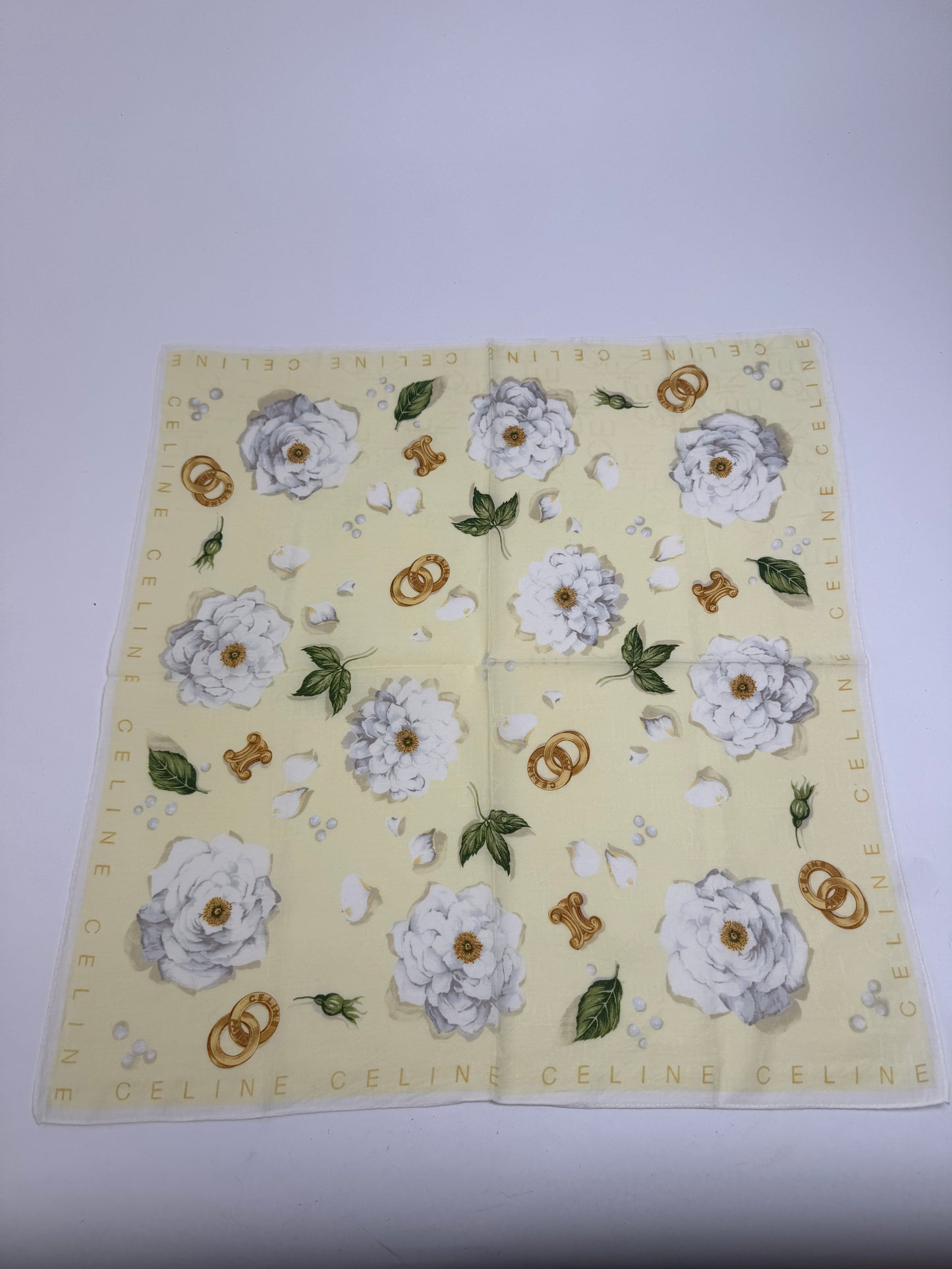 Vintage Celine Floral Scarf yellow white