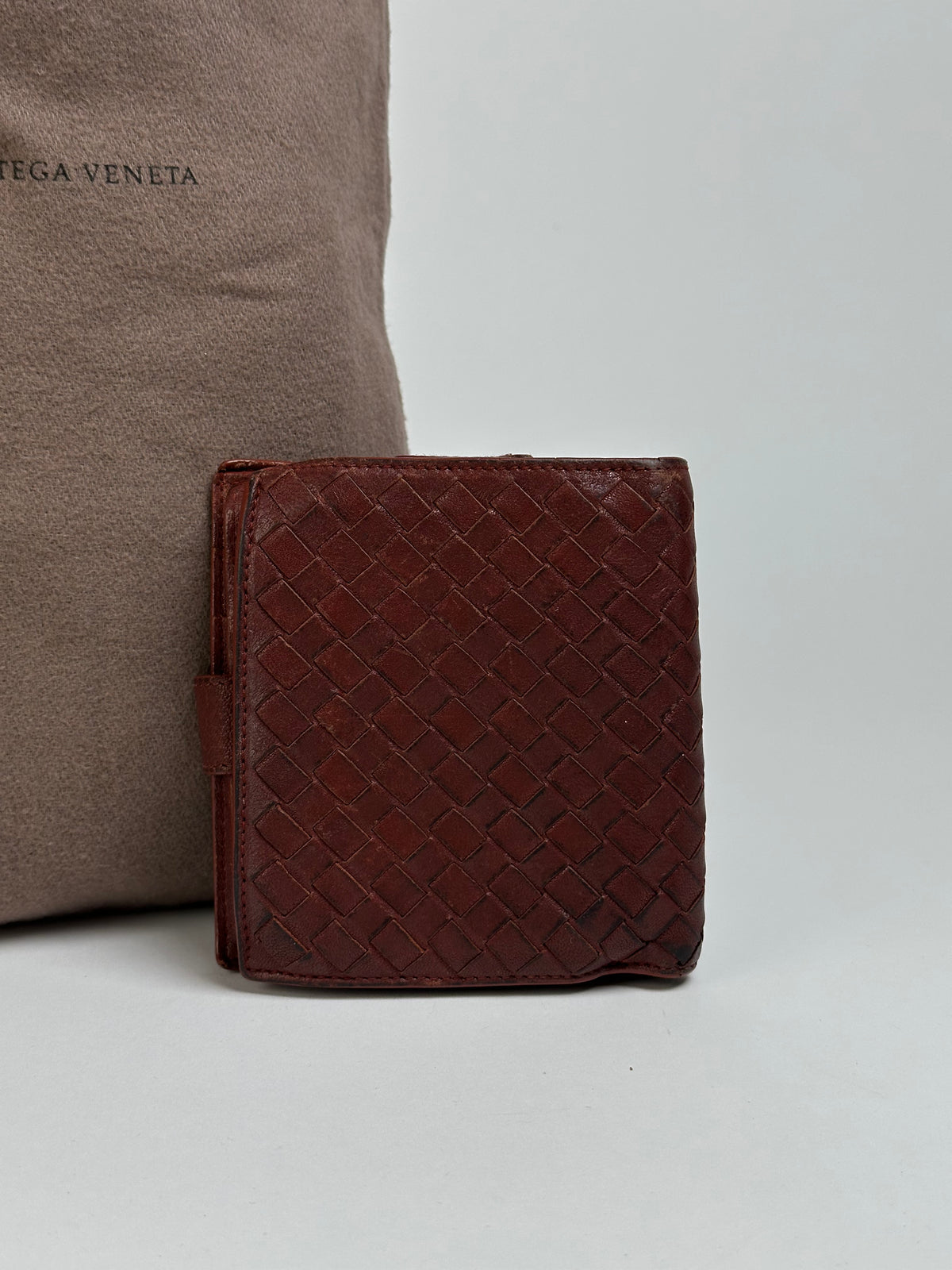Vintage Bottega Veneta Intrecciato Woven Bifold Wallet Late 1990s Burgundy