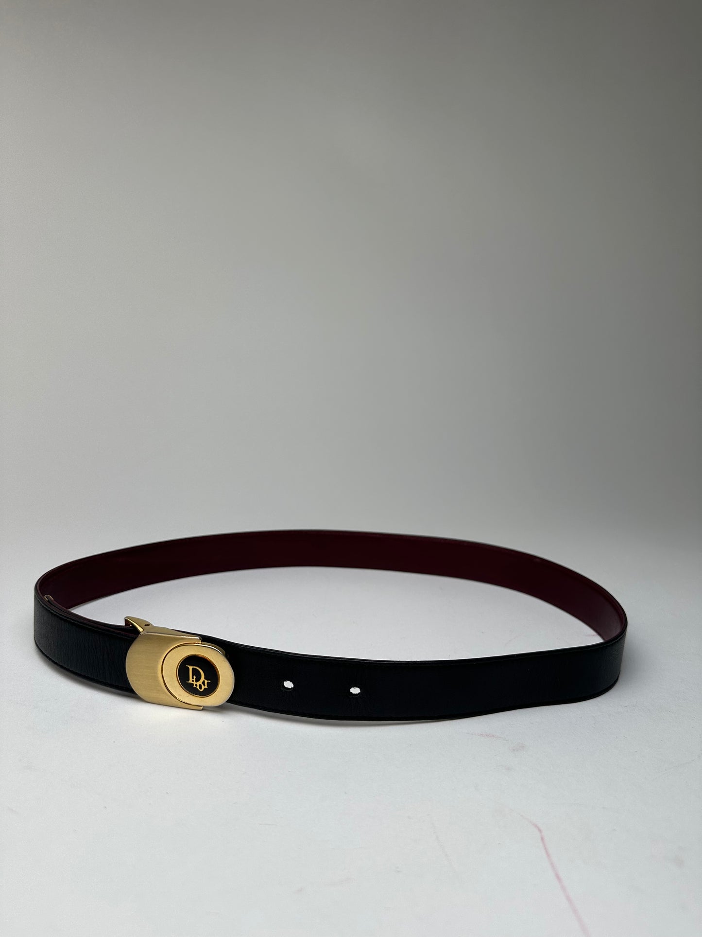 Vintage Dior Reversible Leather Belt Black Burgundy