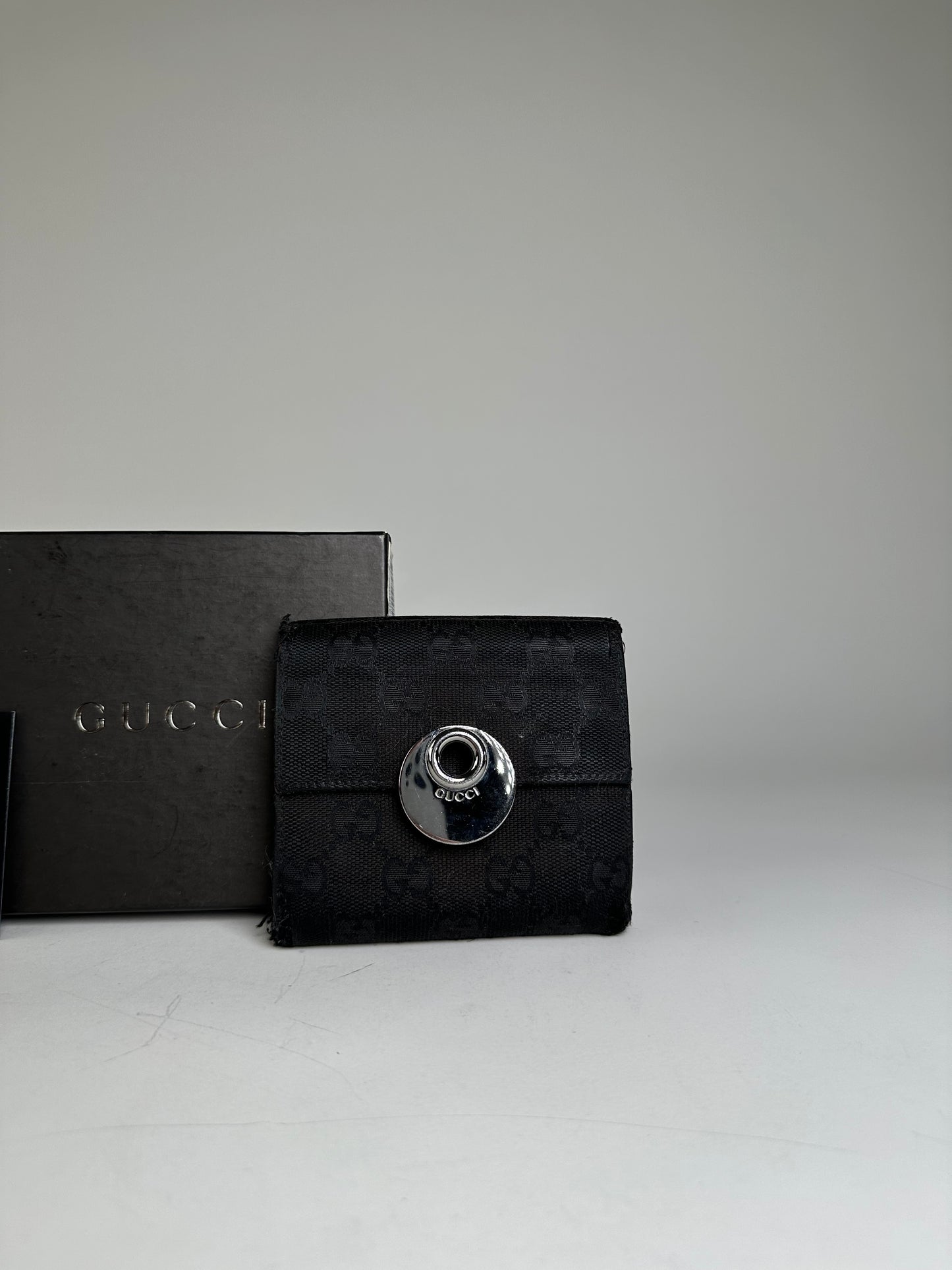 Vintage Gucci GG Canvas Wallet Black Silver