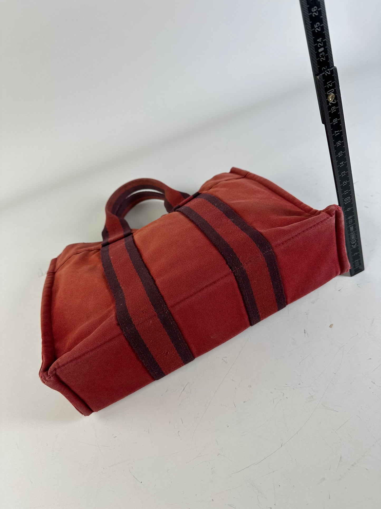 Vintage Hermès Cotton Canvas Tote Bag Red Burgundy