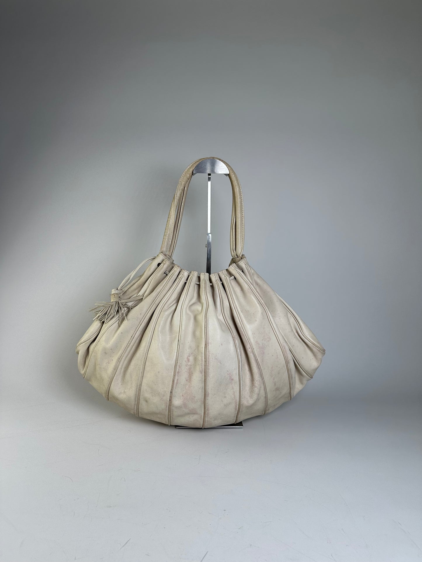 Vintage Armani Grained Leather Shoulder Bag Light Beige