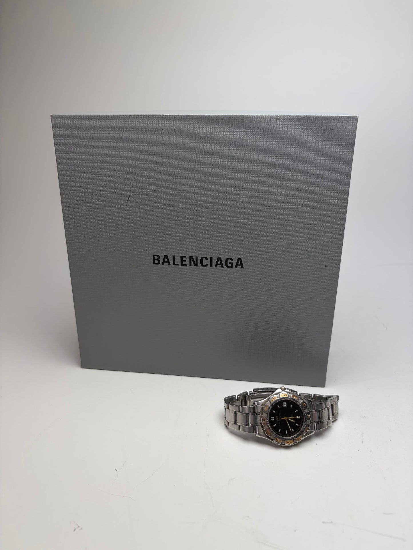Vintage Balenciaga Stainless Steel Bracelet Watch Black Gold