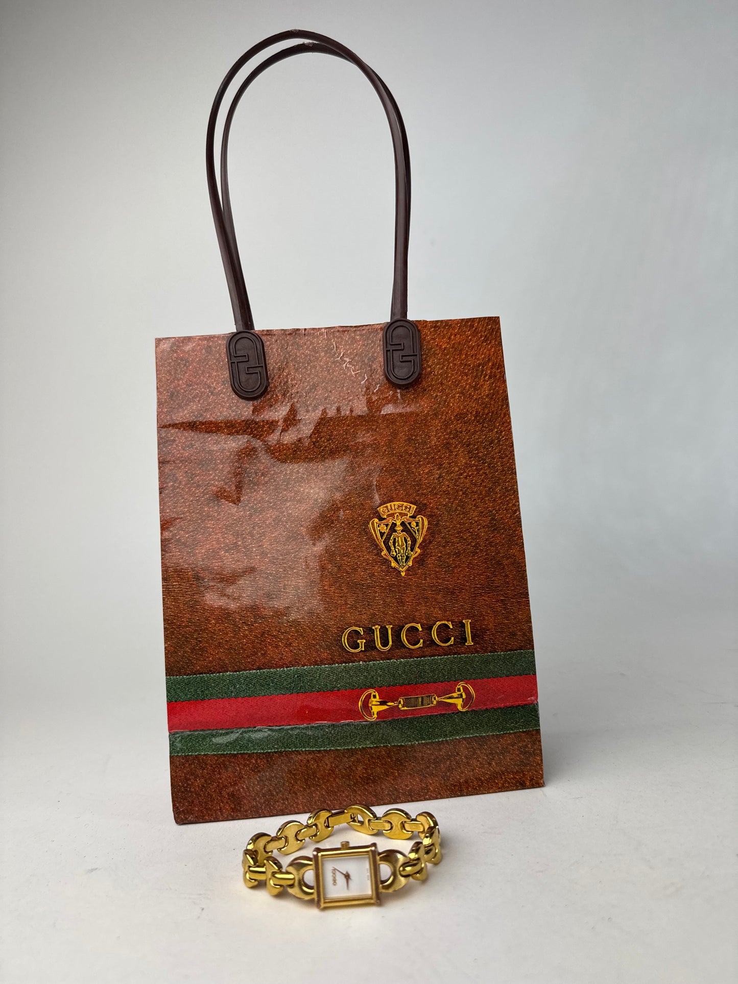 Vintage Gucci Gold Plated Bracelet Quartz Watch Gold White