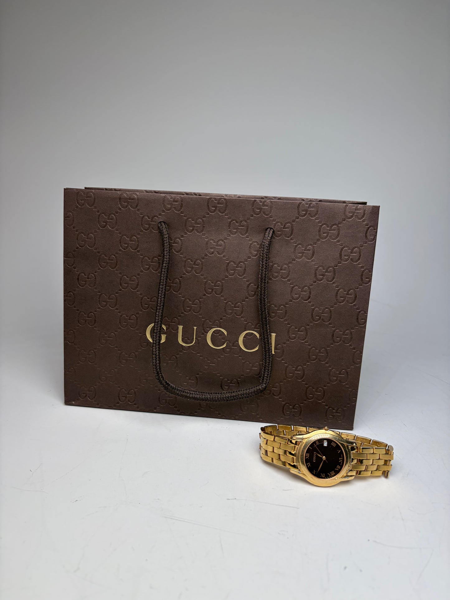Vintage Gucci Stainless Steel Bracelet Watch Gold Black