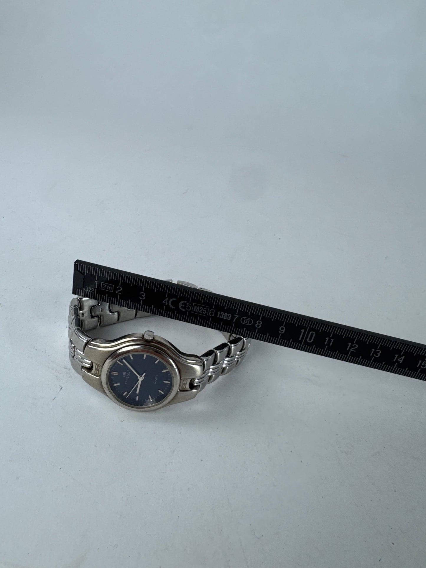 Vintage Balenciaga Metal Quartz Watch Silver Navy