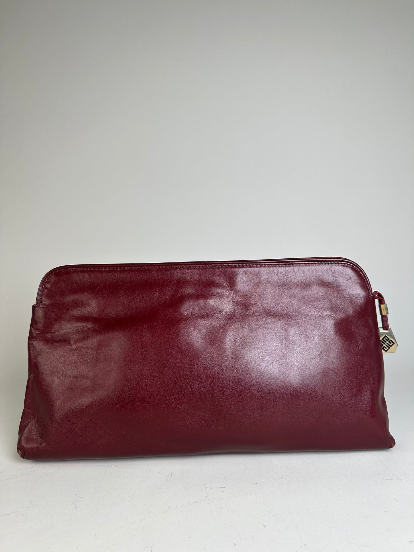 Vintage Givenchy Leather Clutch Bag Burgundy Gold