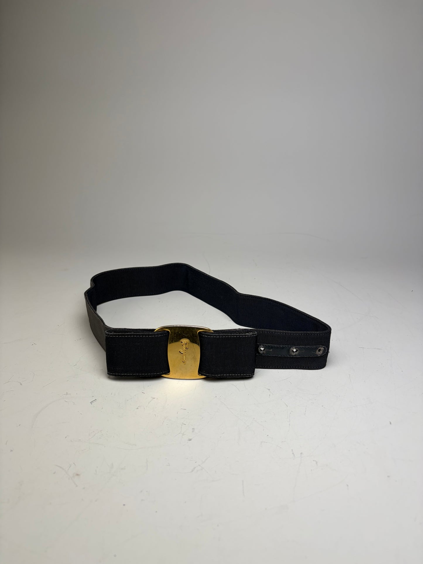 Vintage Ferragamo Fabric Leather Accent Belt Black Gold