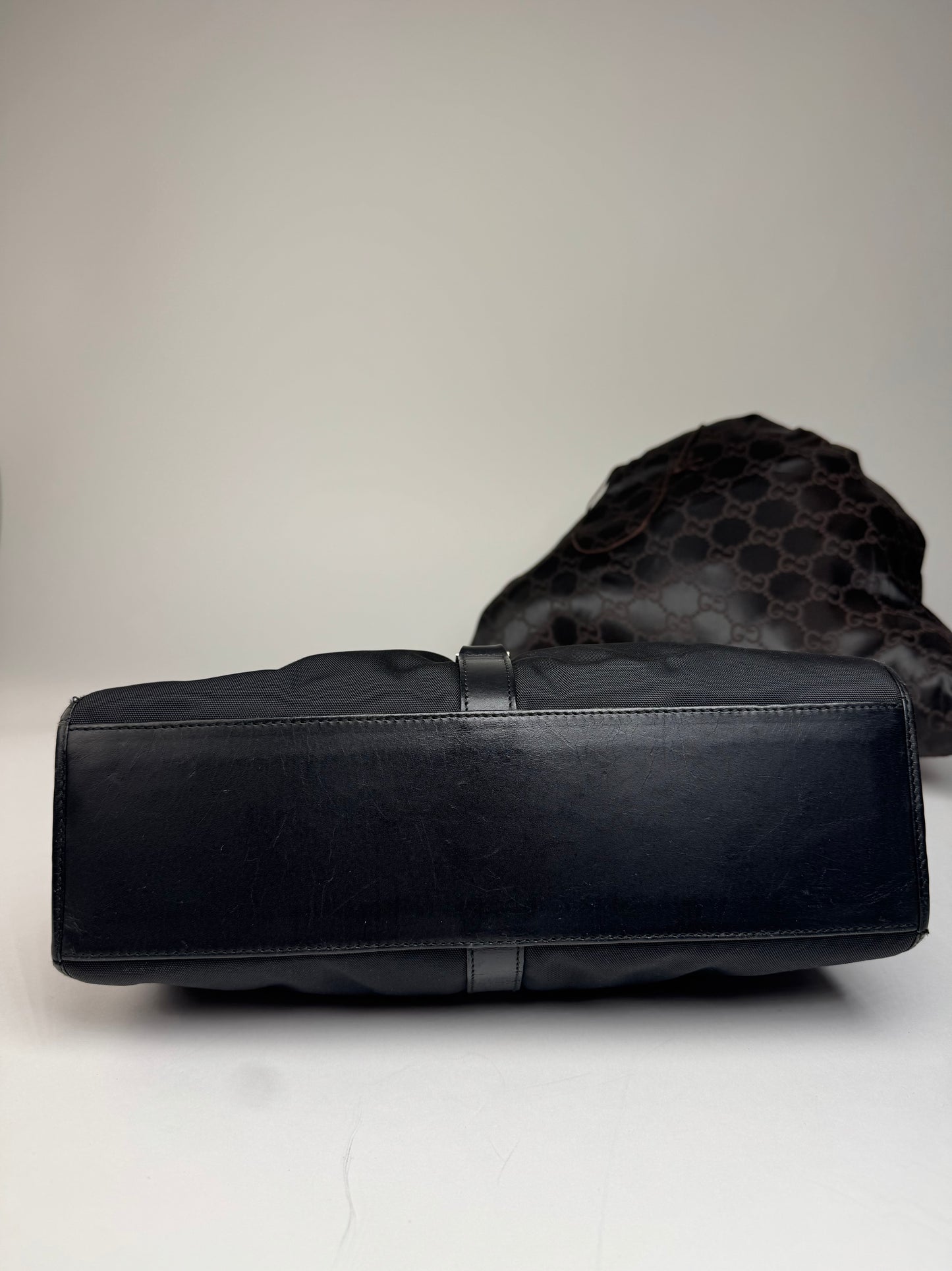 Vintage Gucci Jackie Leather Canvas Handbag Black