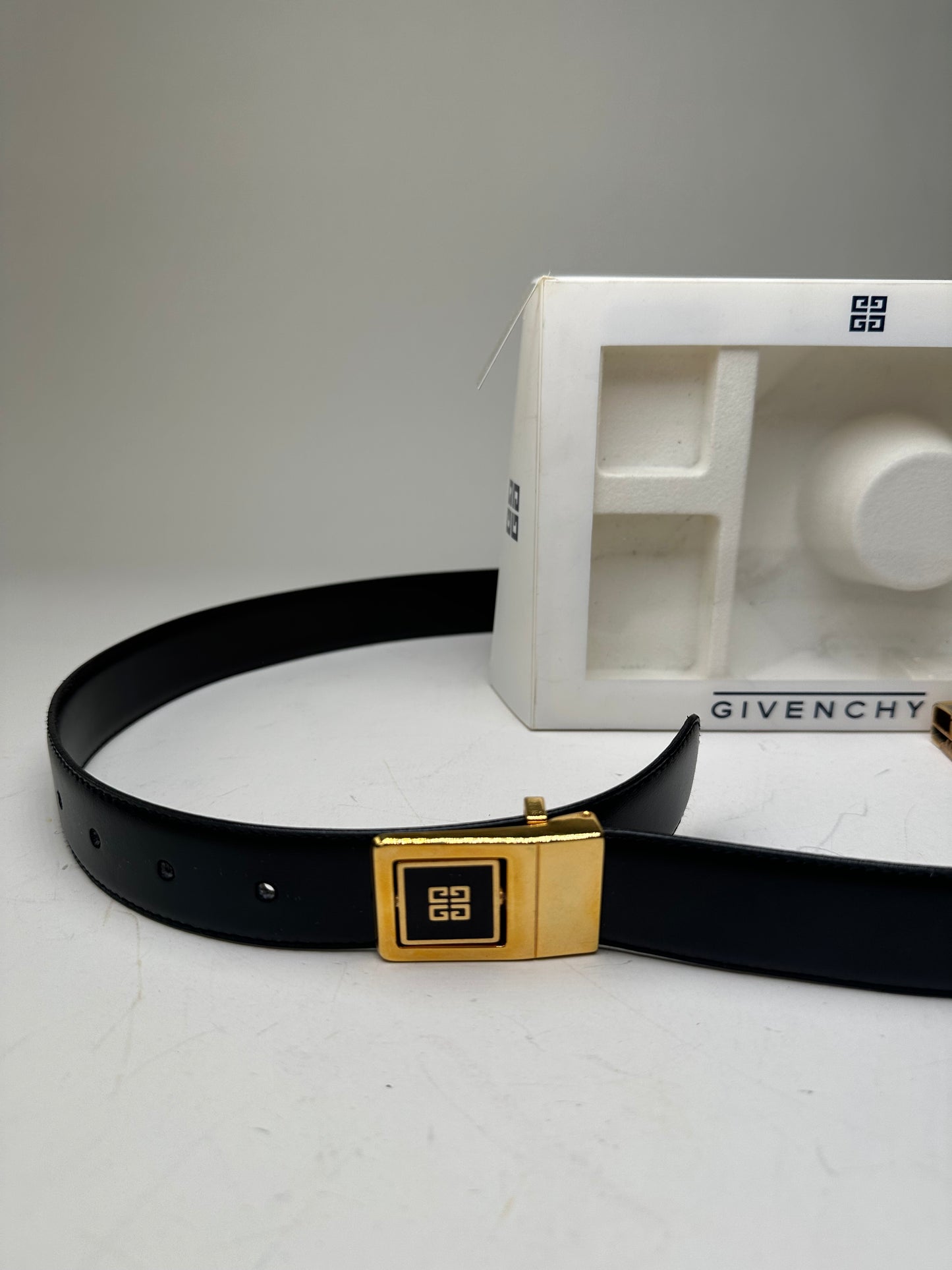 Vintage Givenchy 4G Logo Leather Belt Black Gold