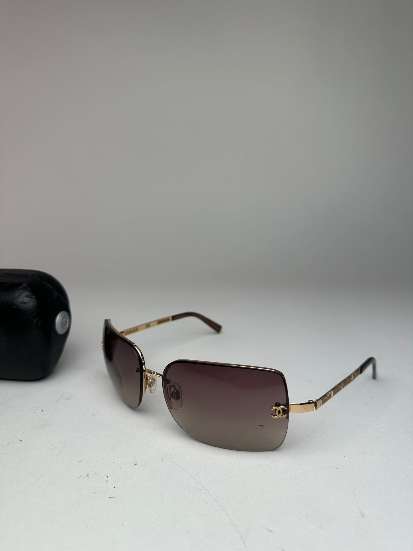 Vintage Chanel Rimless Sunglasses Brown Gold