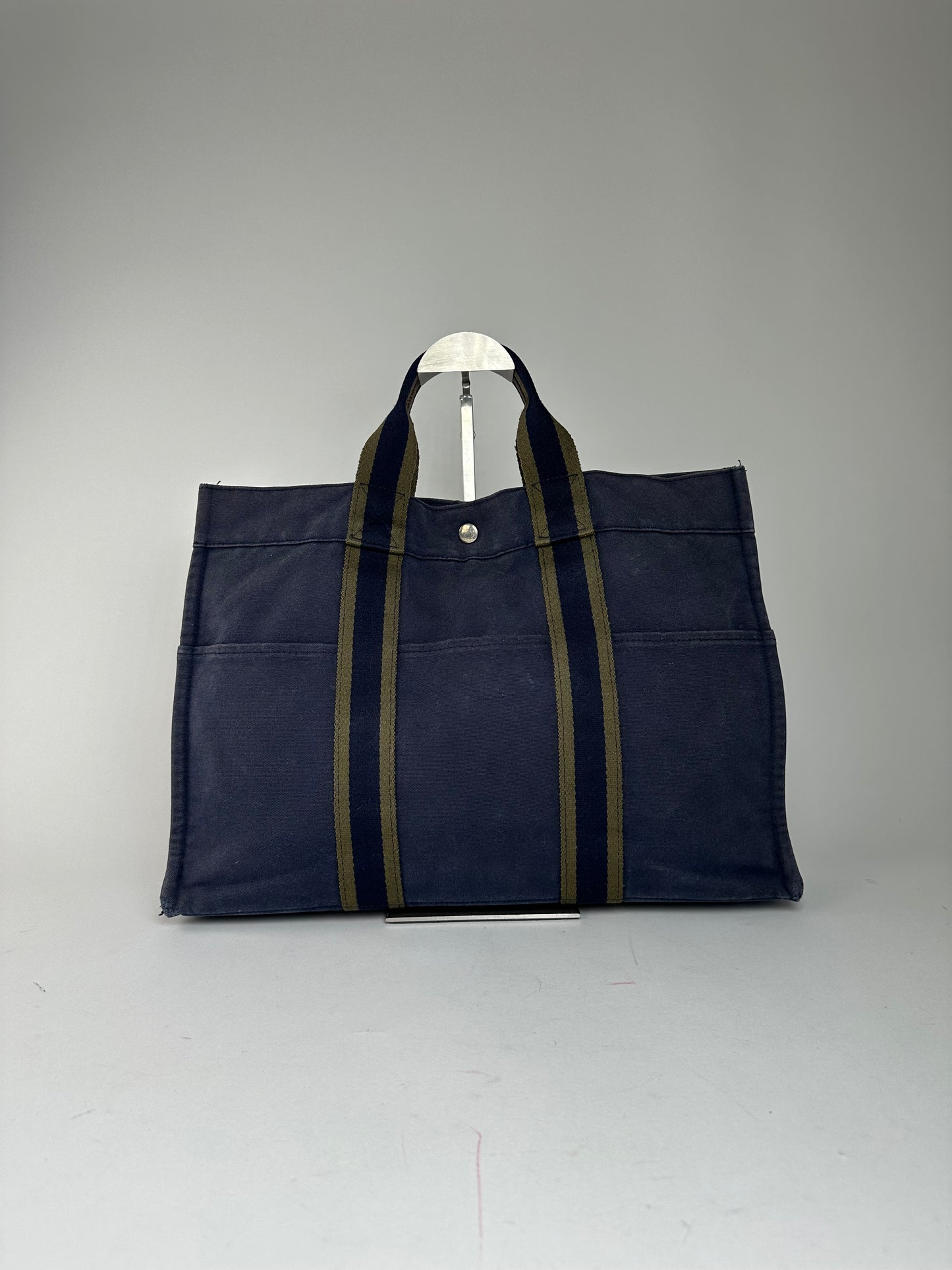 Vintage Hermès Fourre Tout MM Canvas Tote Bag Navy Khaki