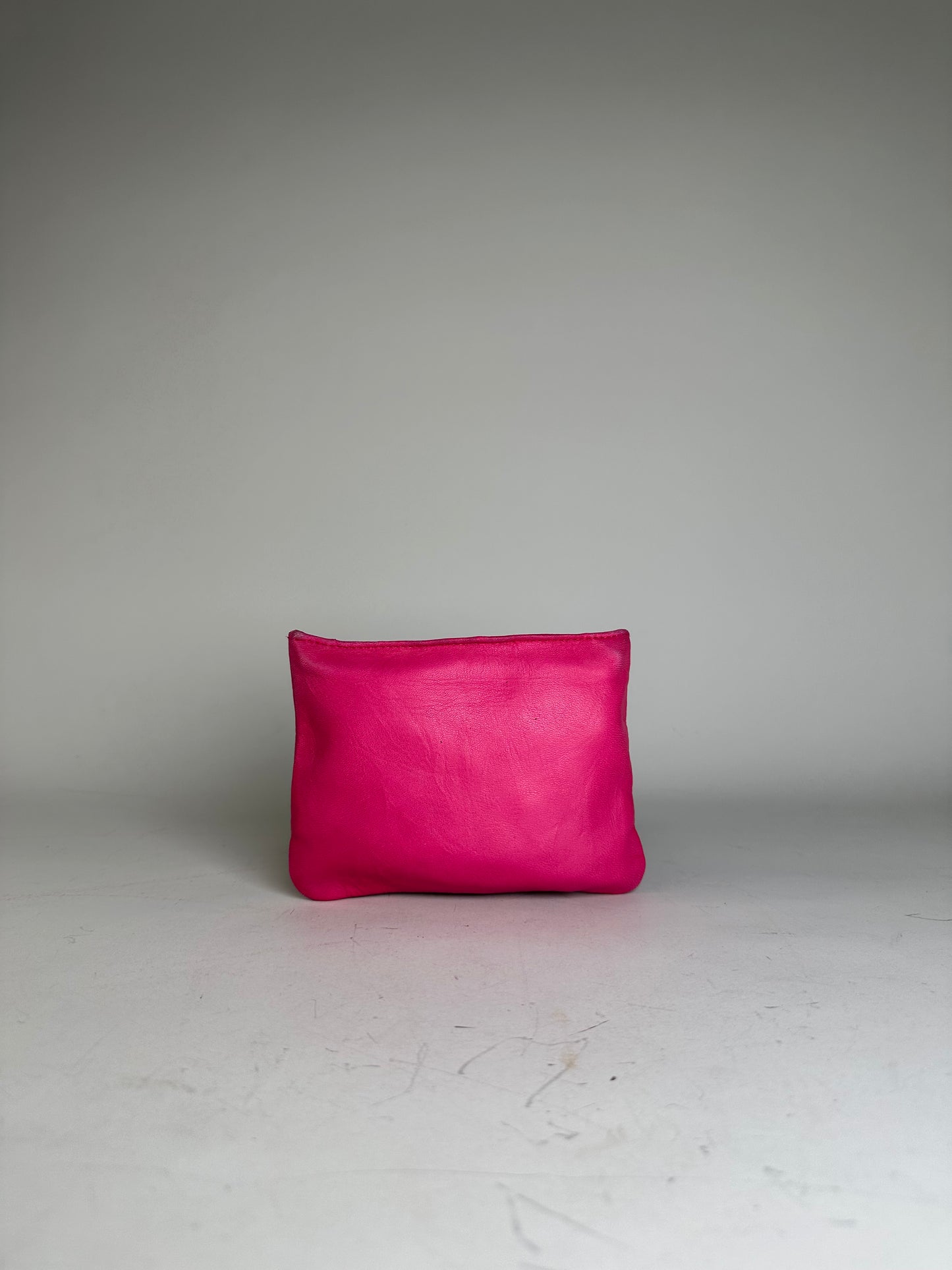 Vintage Loewe Leather Pouch Hot Pink Gold-Tone Zip