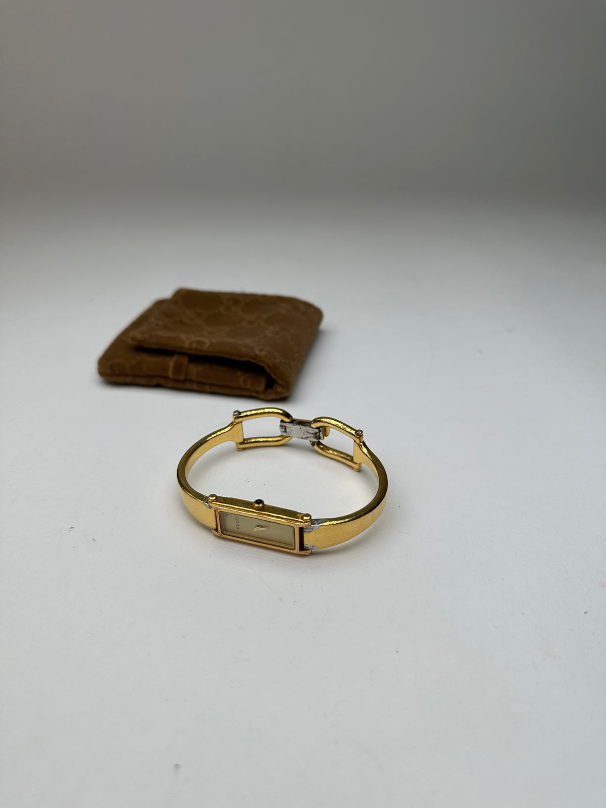 Vintage Gucci Rectangular Bracelet Watch Early 2000s Gold Cream