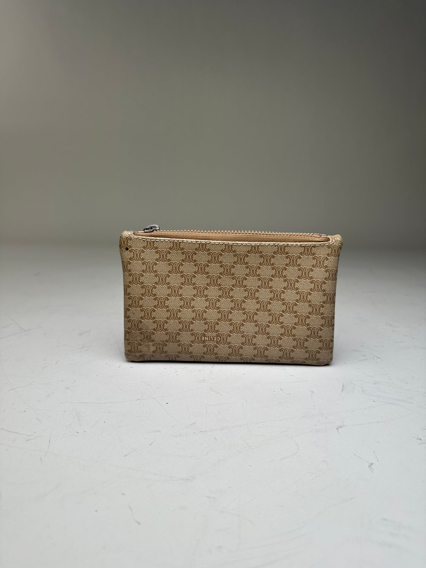 Vintage Celine C Monogram Canvas Pouch Beige Brown