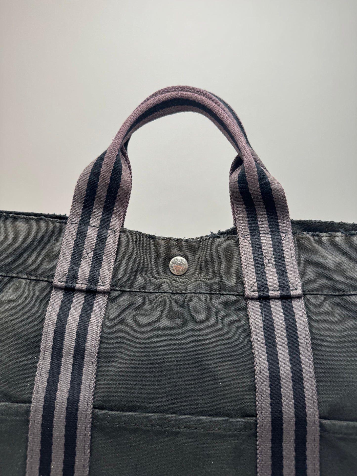 Vintage Hermes Canvas Tote Bag black Grey