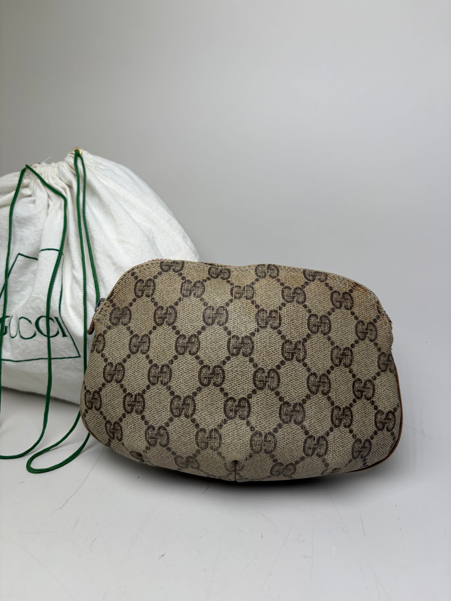 Vintage Gucci GG Supreme Cosmetic Bag Beige Brown