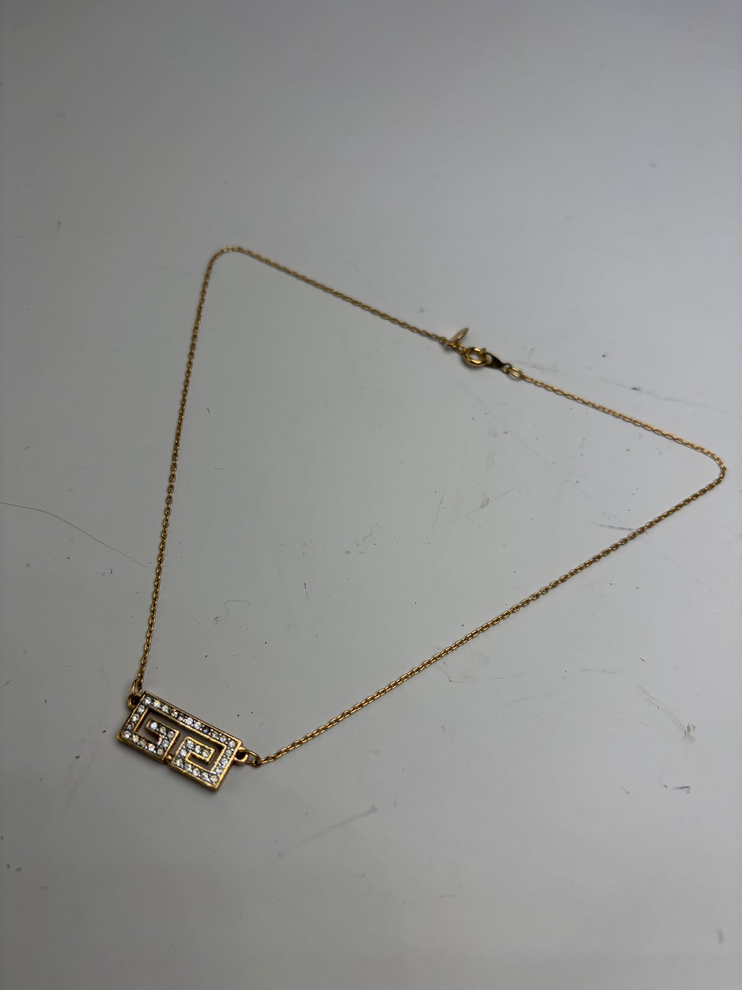 Vintage Givenchy Interlocking G Logo Rhinestone Necklace Gold