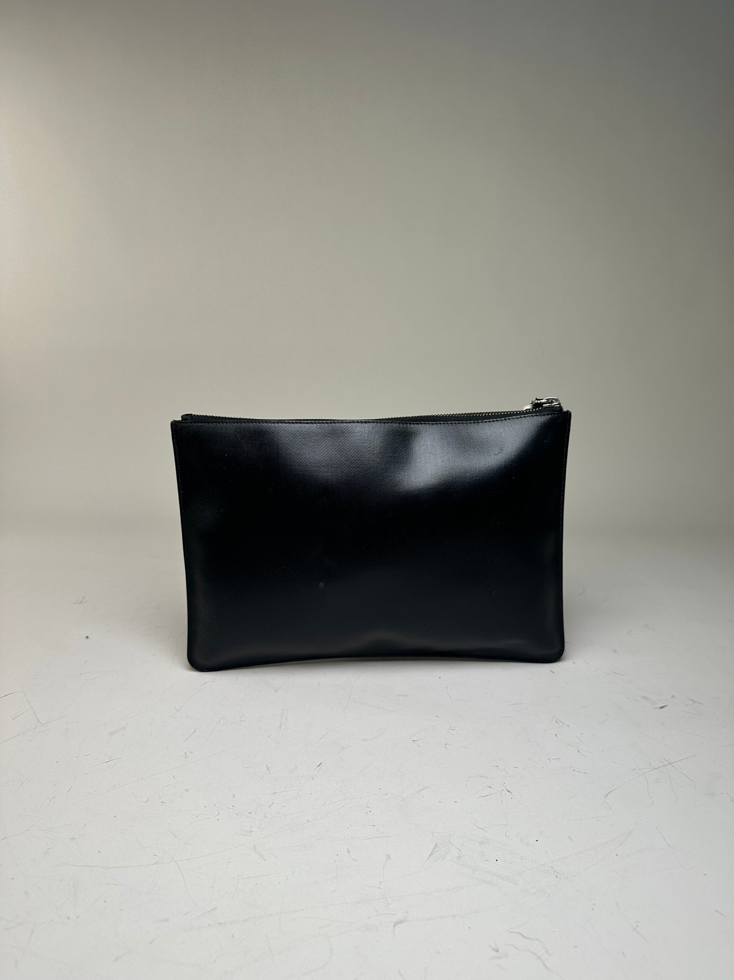 Vintage Givenchy Logo Leather Clutch Black Silver