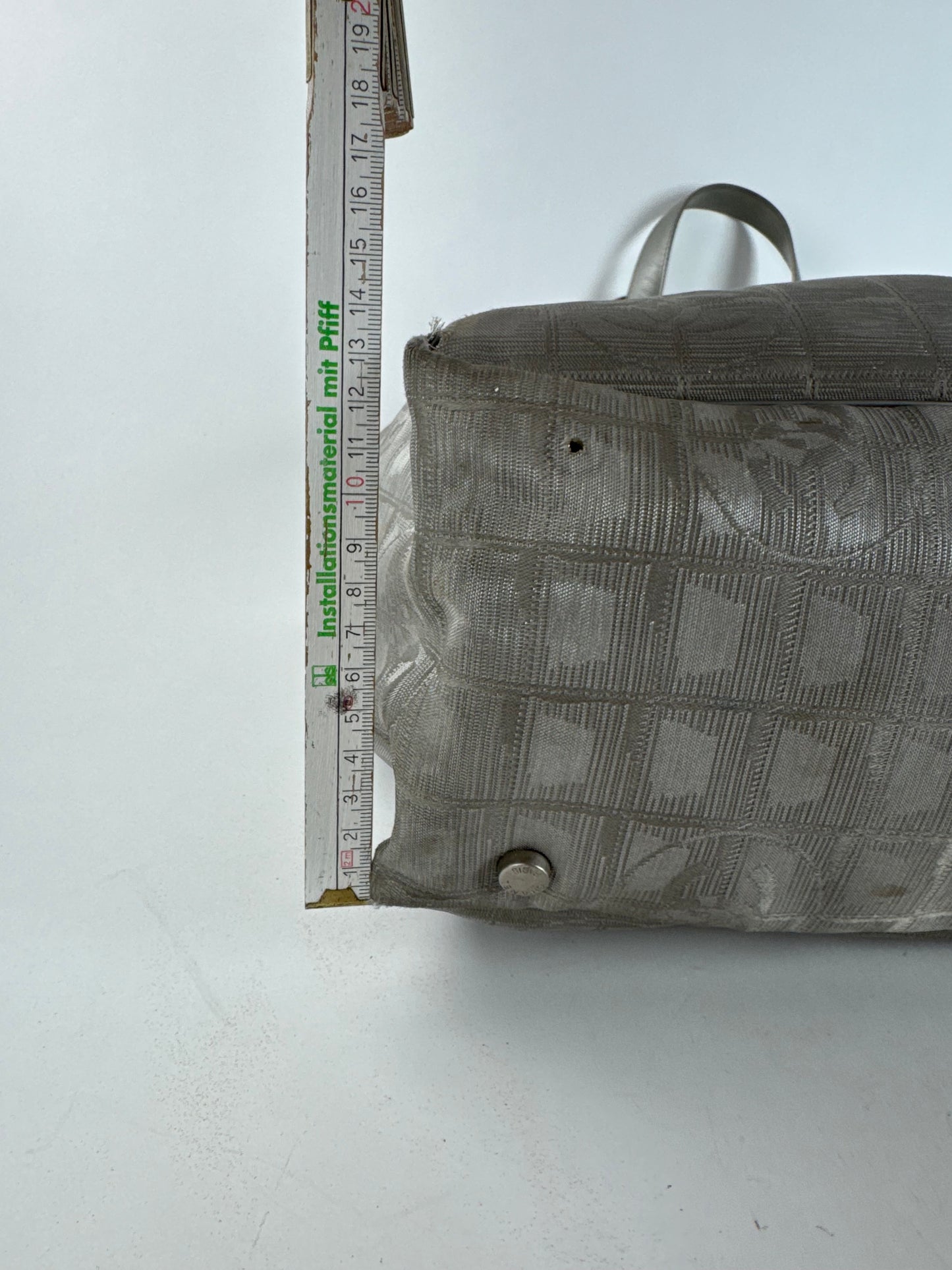 Vintage Chanel Monogram Canvas Leather tote bag silver