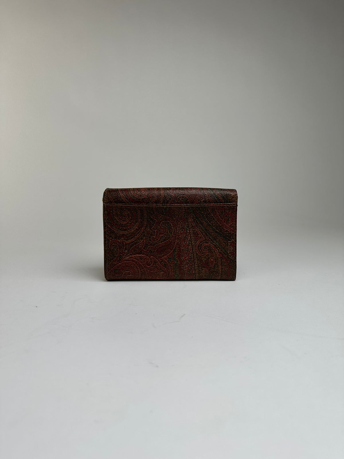 Vintage Etro Paisley Coated Canvas Bifold Wallet Late 1990s Red Brown