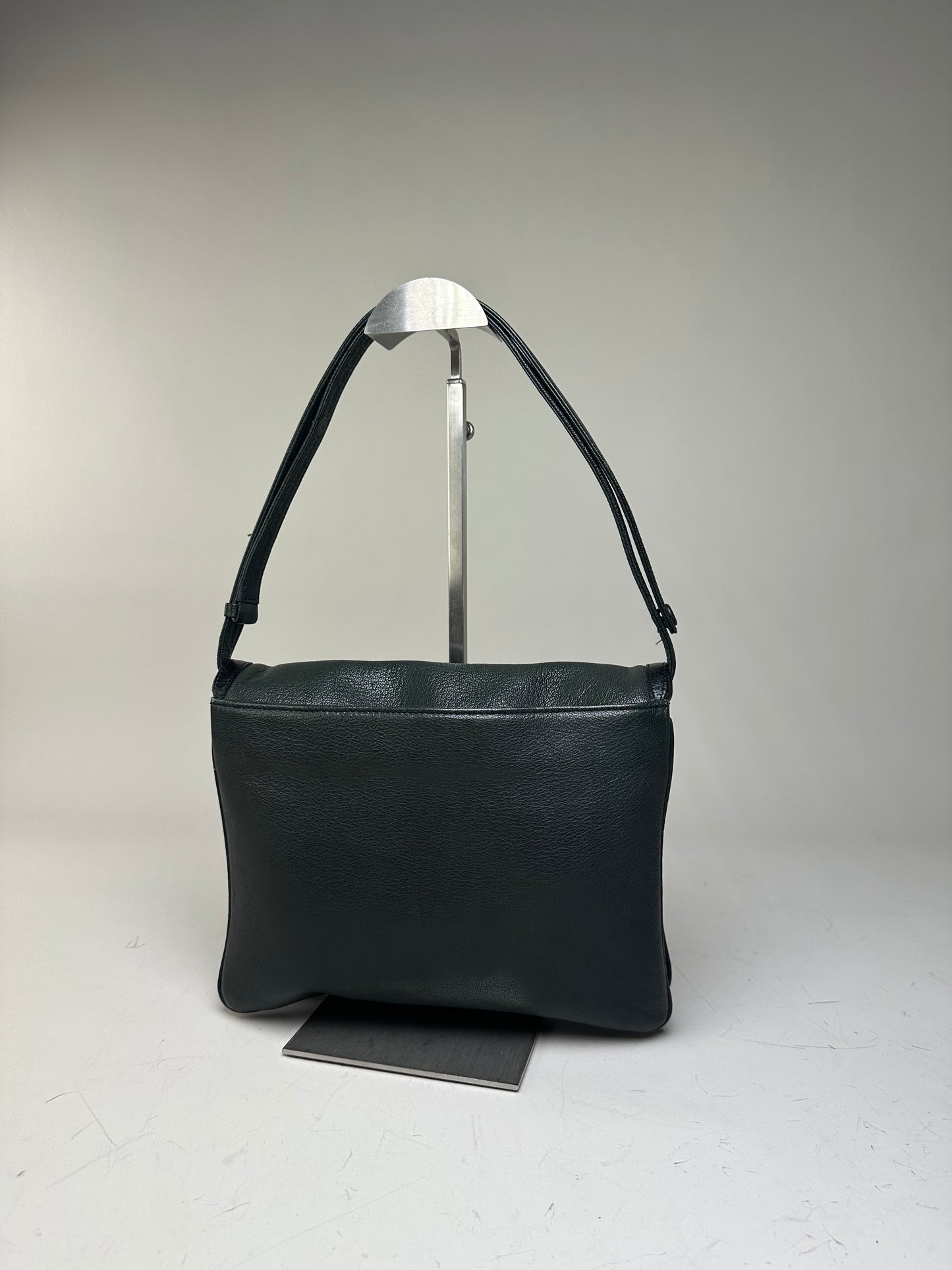 Vintage Givenchy Leather Shoulder Bag Black Forest Green