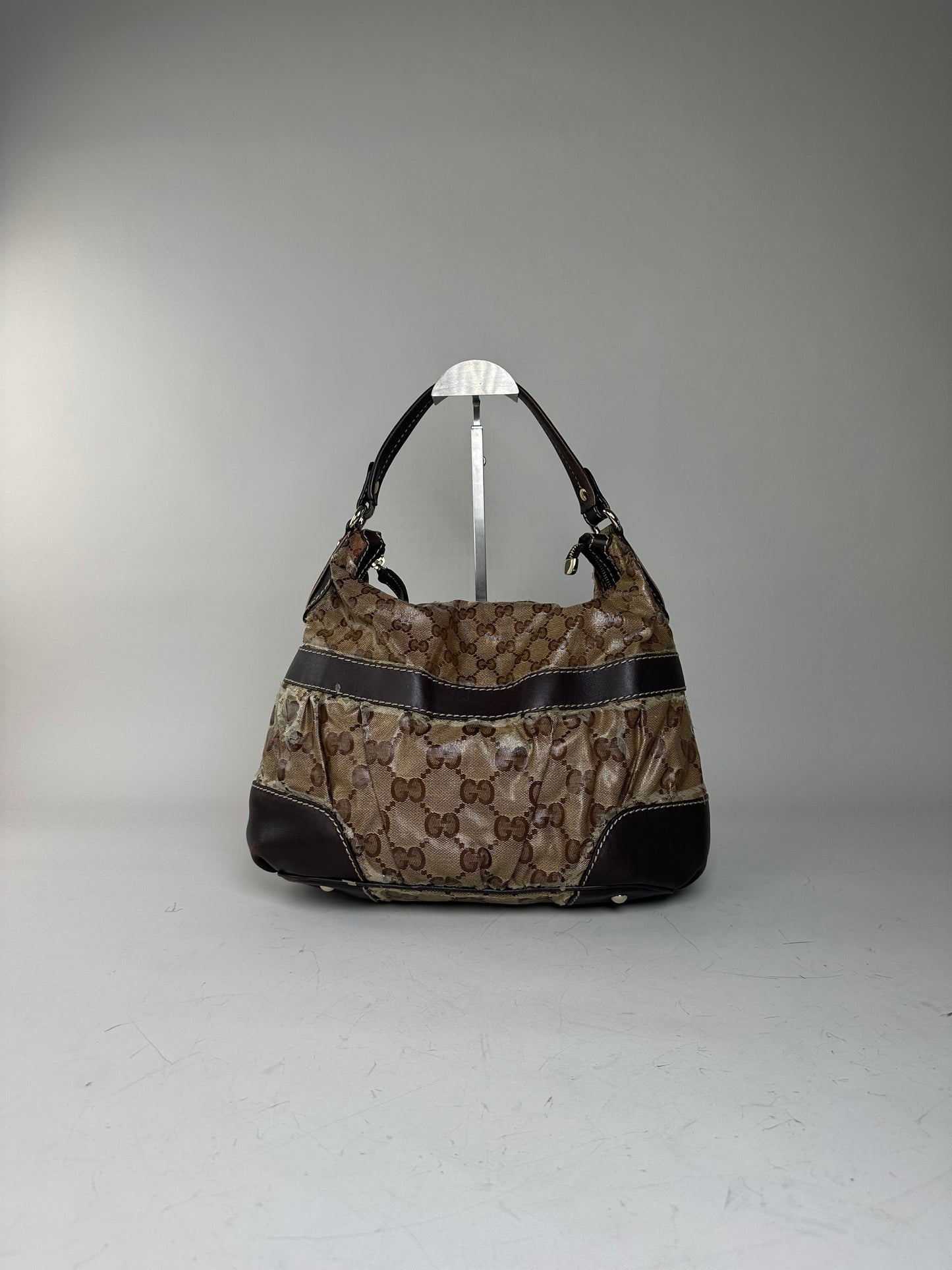 Vintage Gucci GG Monogram Canvas Shoulder Bag Beige Brown