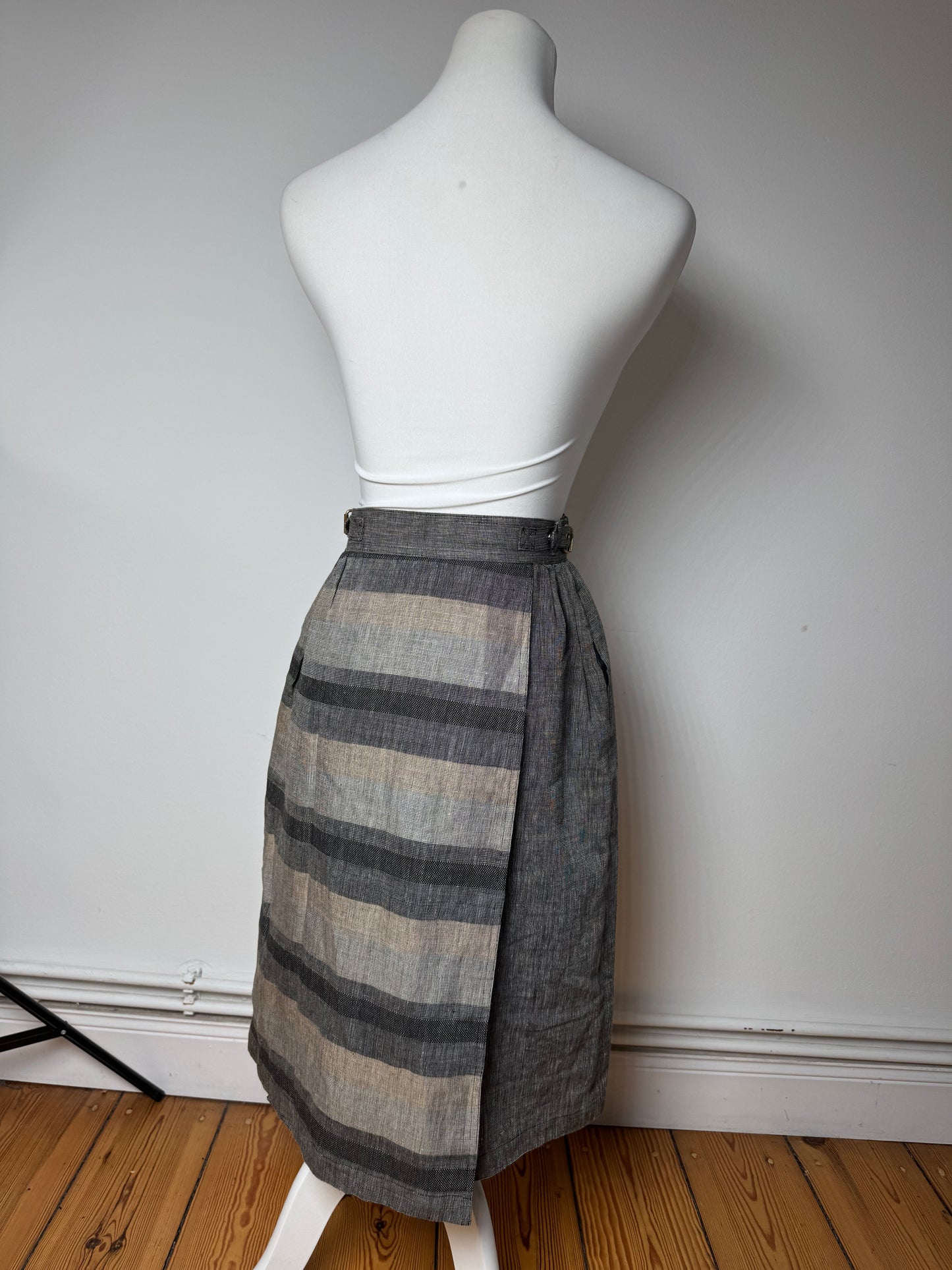 Vintage Dior Asymetric Checked Wool Skirt M Grey