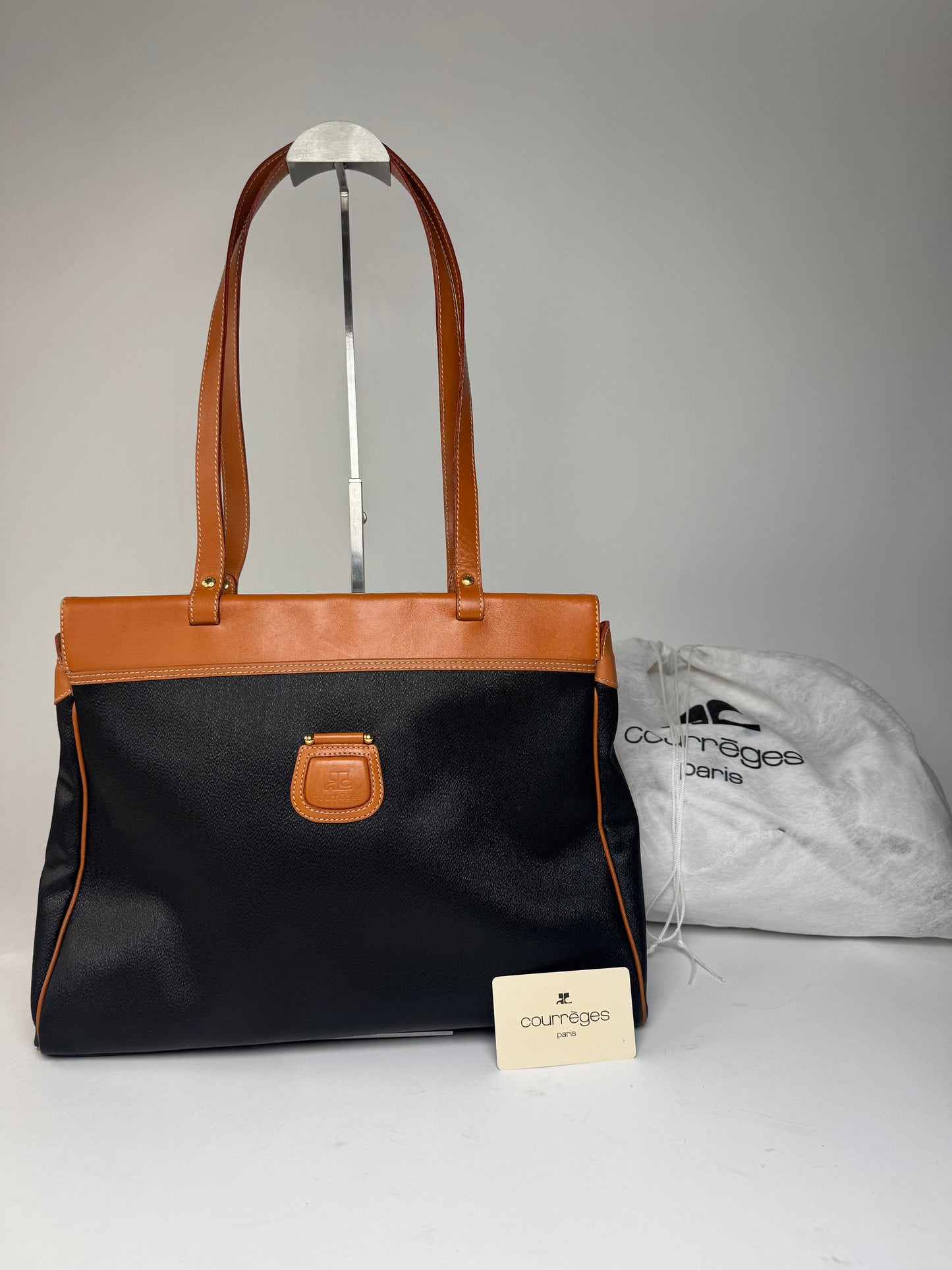 Vintage Courreges Leather Handbag Black Brown