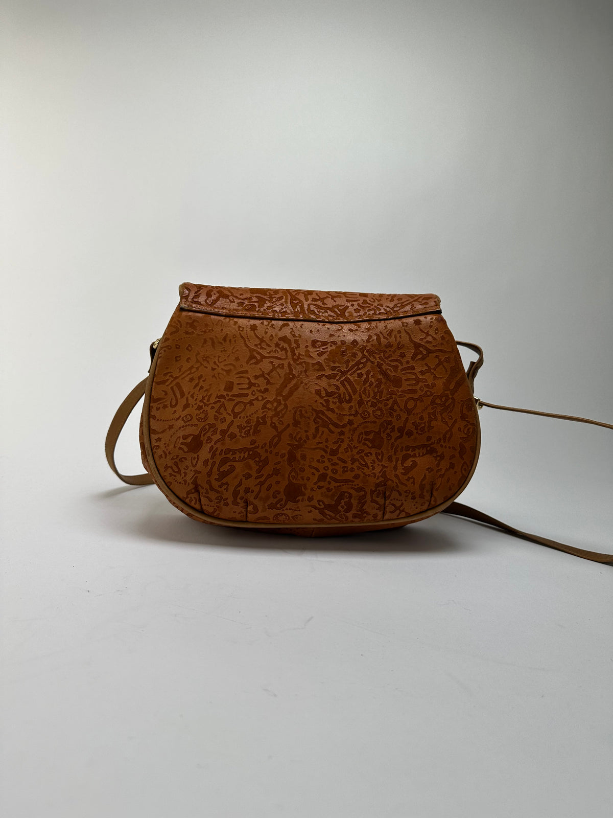 Vintage Yves Saint Laurent Embossed Leather Flap Crossbody Late 1970s Burnt Orange