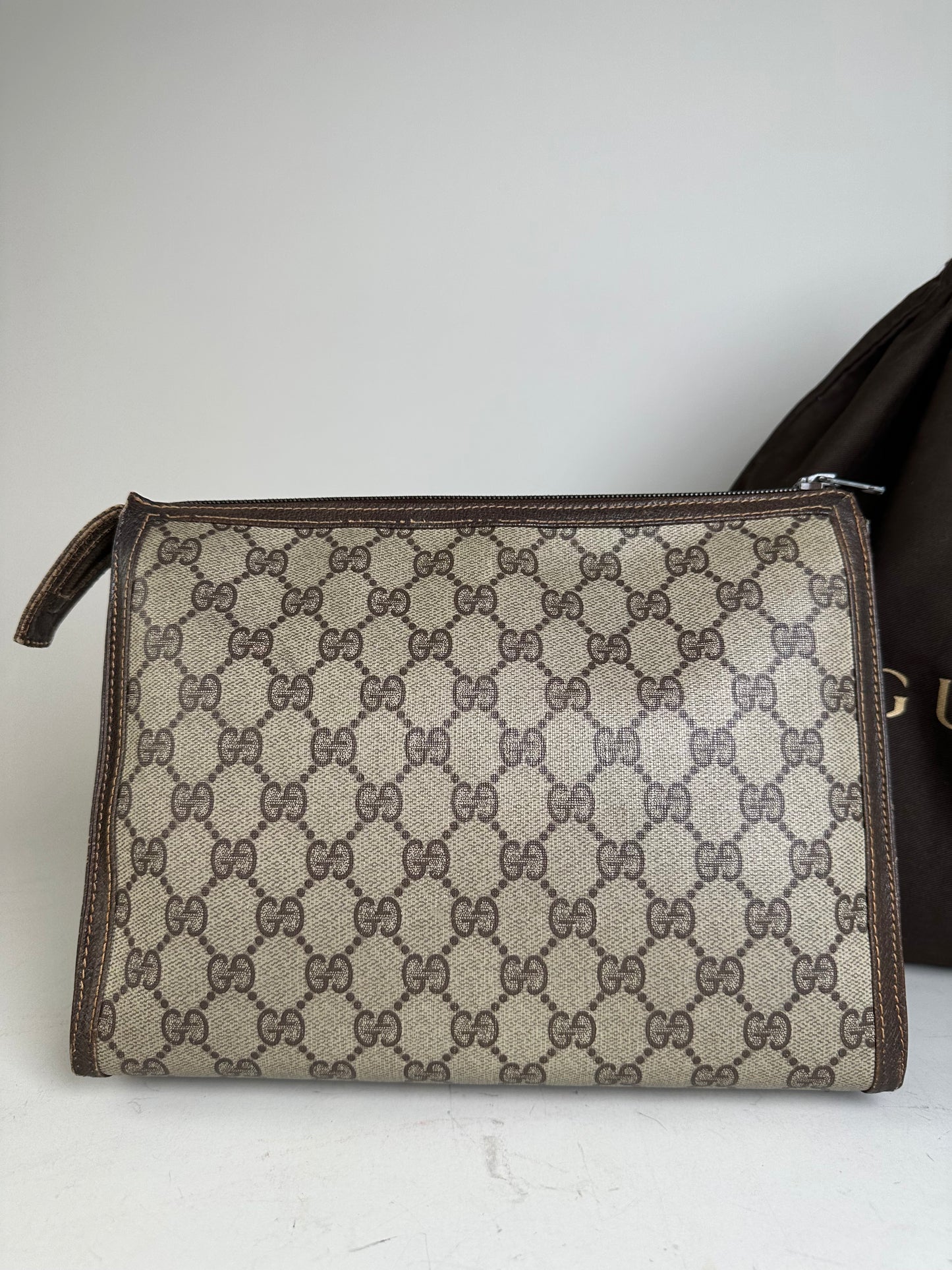 Vintage Gucci GG Supreme Canvas Pouch Beige Brown