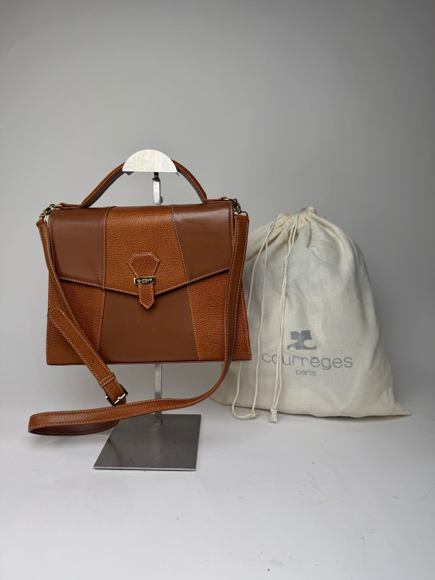 Vintage Courreges 2Way Leather Handbag Brown