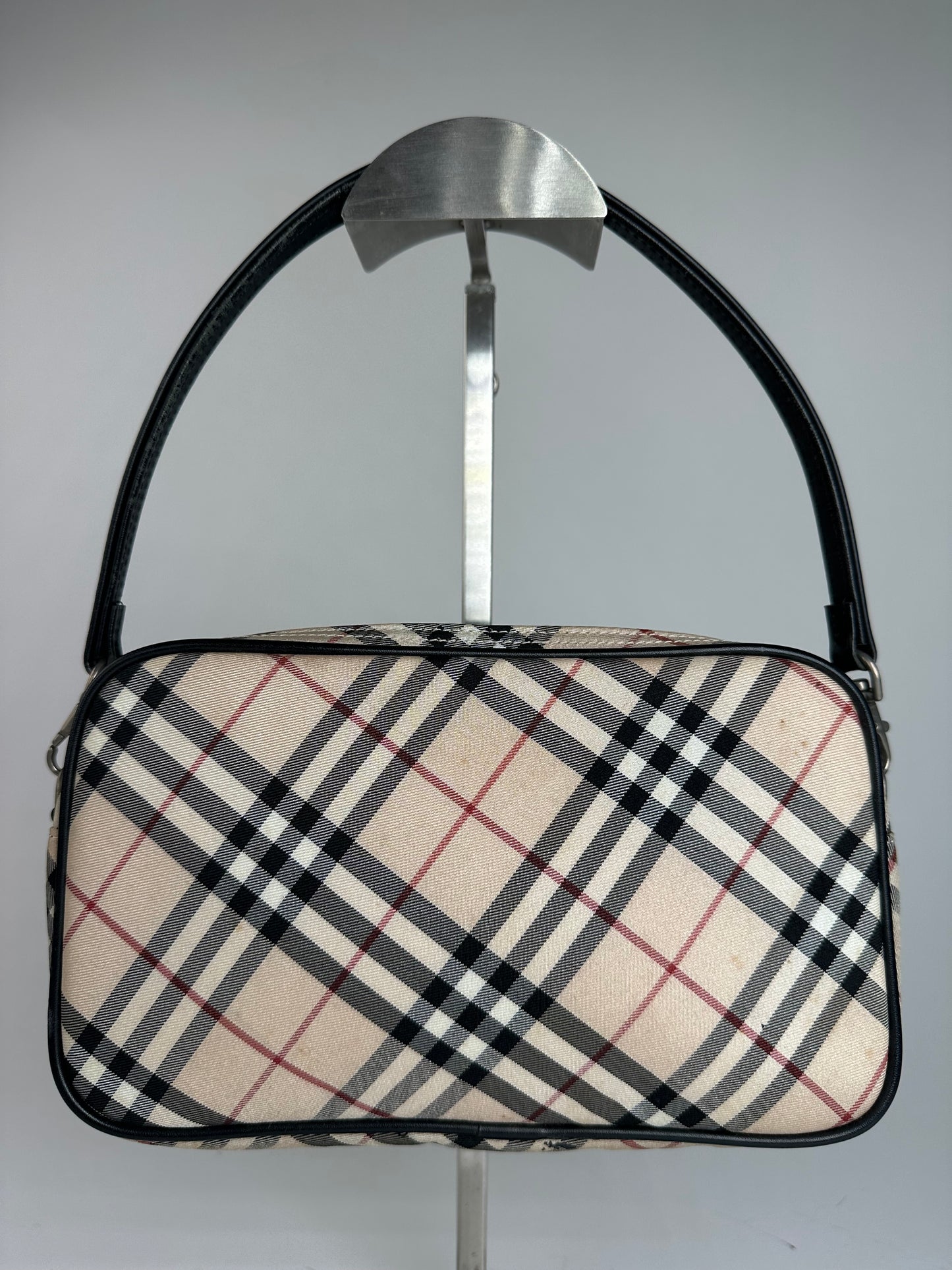 Vintage Burberry Nova Check Leather / Polyester Handbag Beige Black