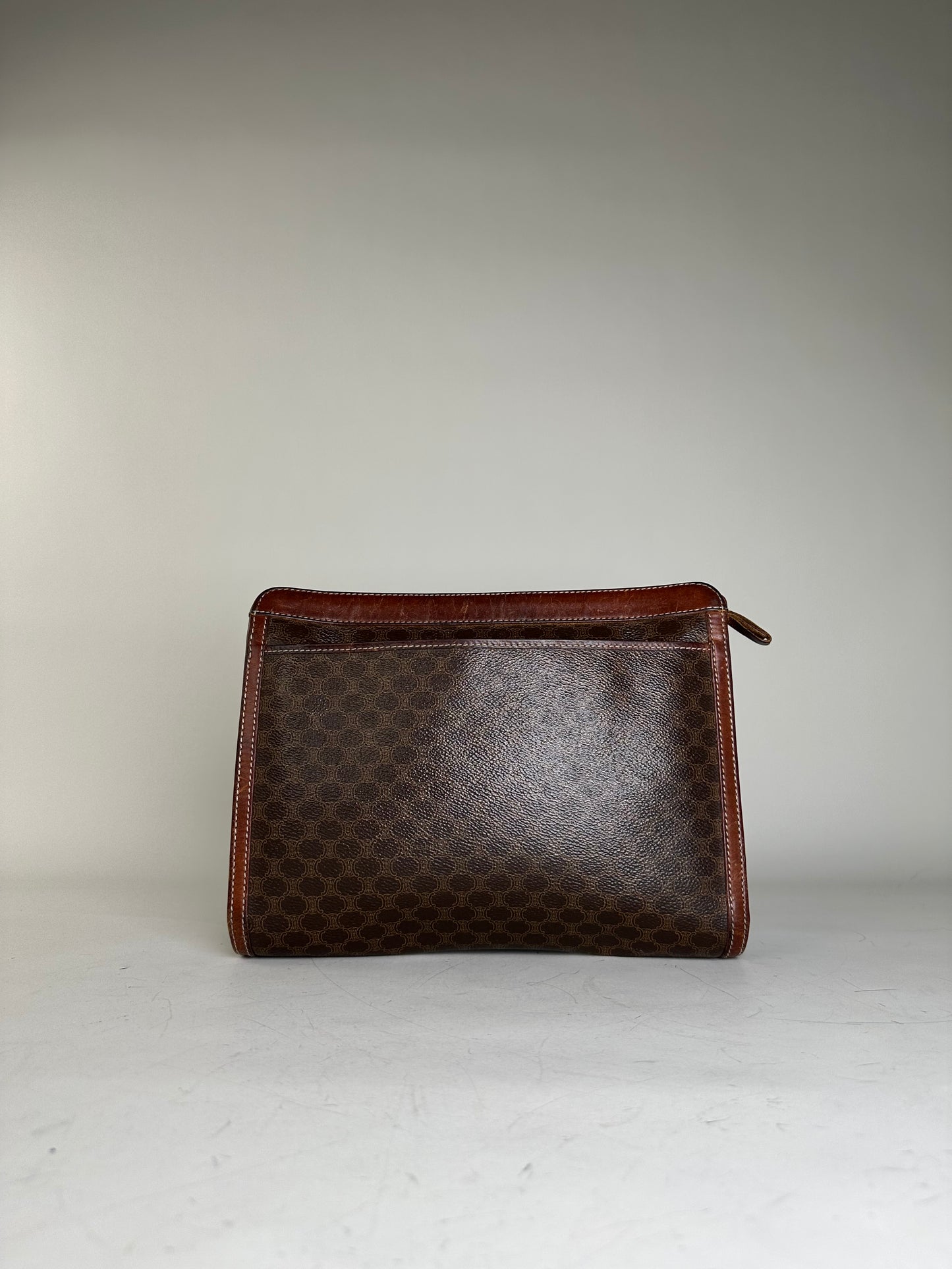 Vintage Celine Coated Canvas Pouch Brown Rust Gold