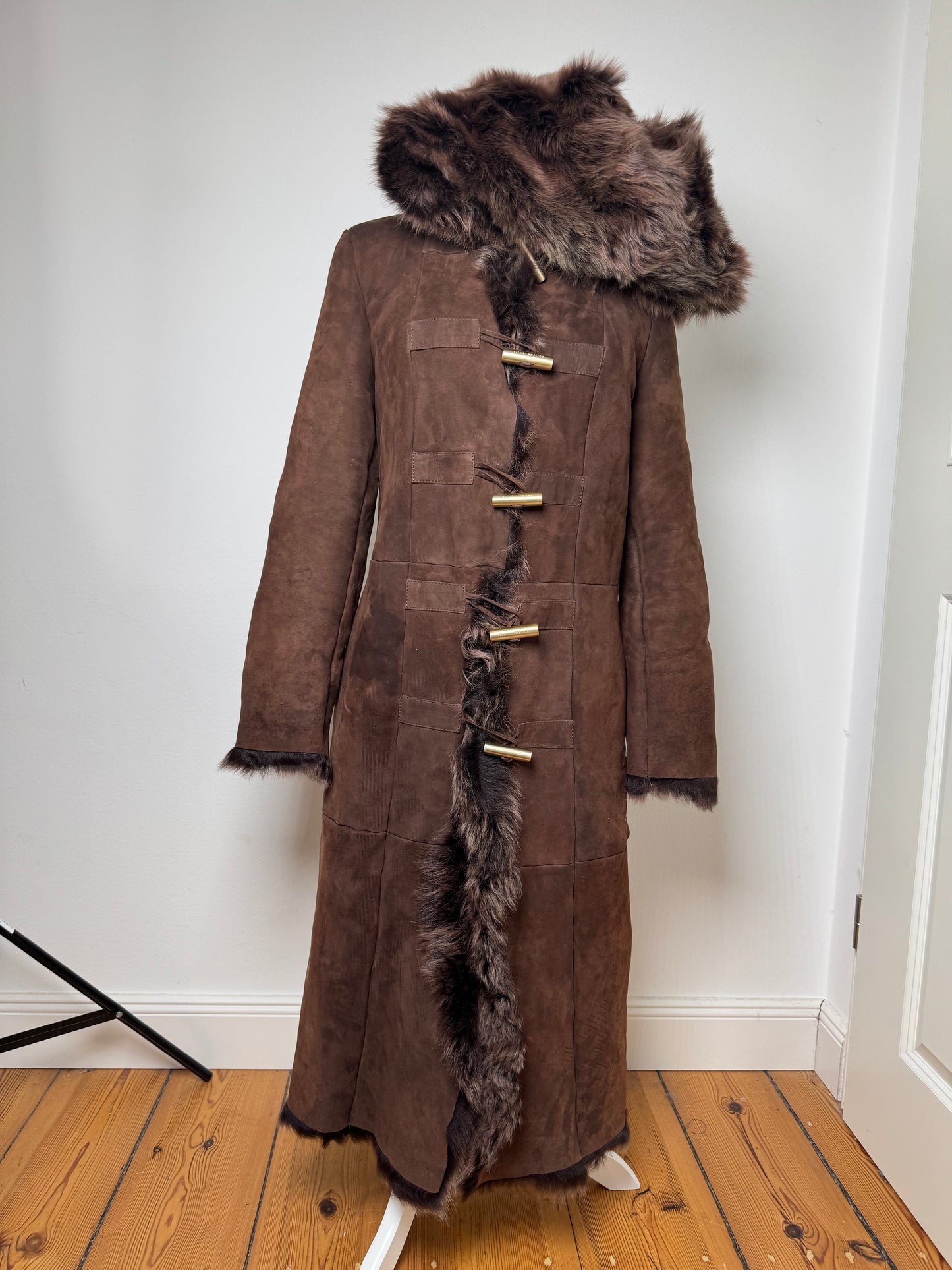 Vintage Bottega Veneta Leather Fur Coat brown 36/S
