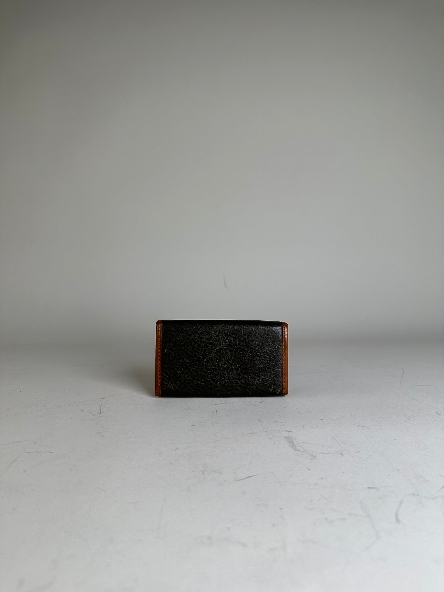 Vintage Celine Textured Leather Card Holder Black Brown Gold