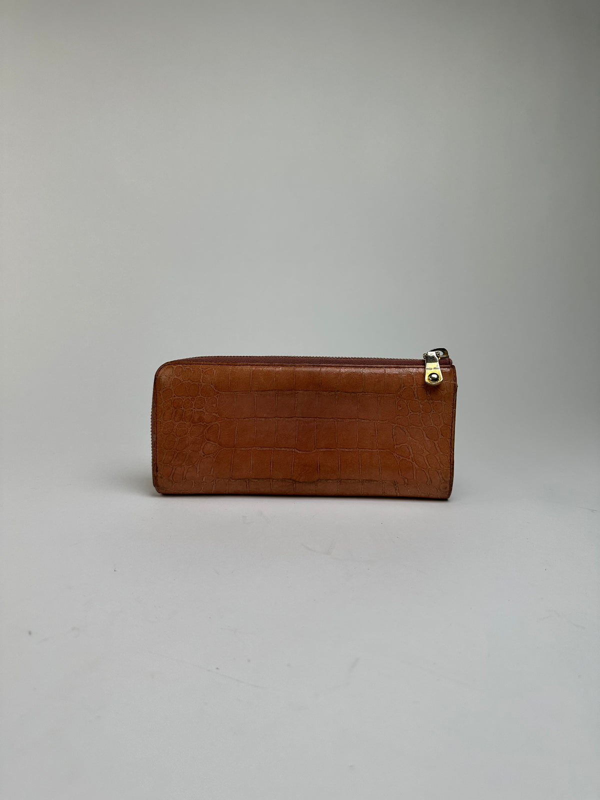 Vintage Miu Miu Crocodile-Effect Bifold Wallet c. Mid-2000s Light Brown