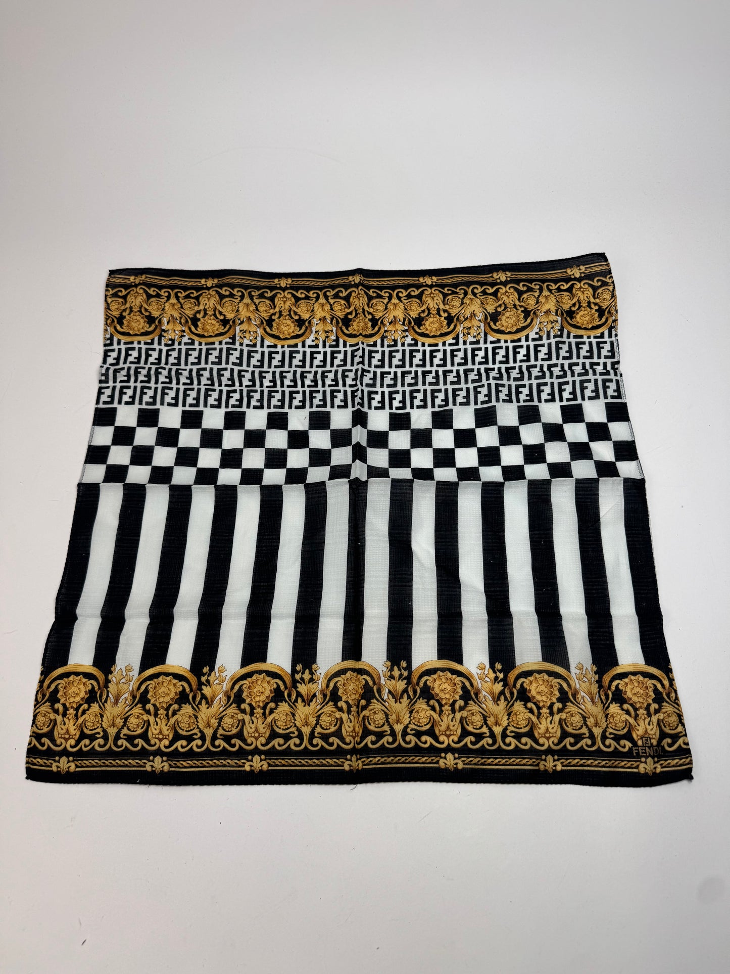 Vintage Fendi Abstract Scarf Black White Gold