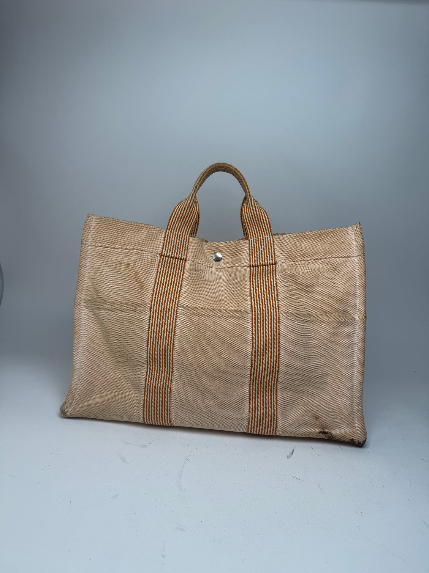 Vintage Hermes Tote Bag Orange Beige