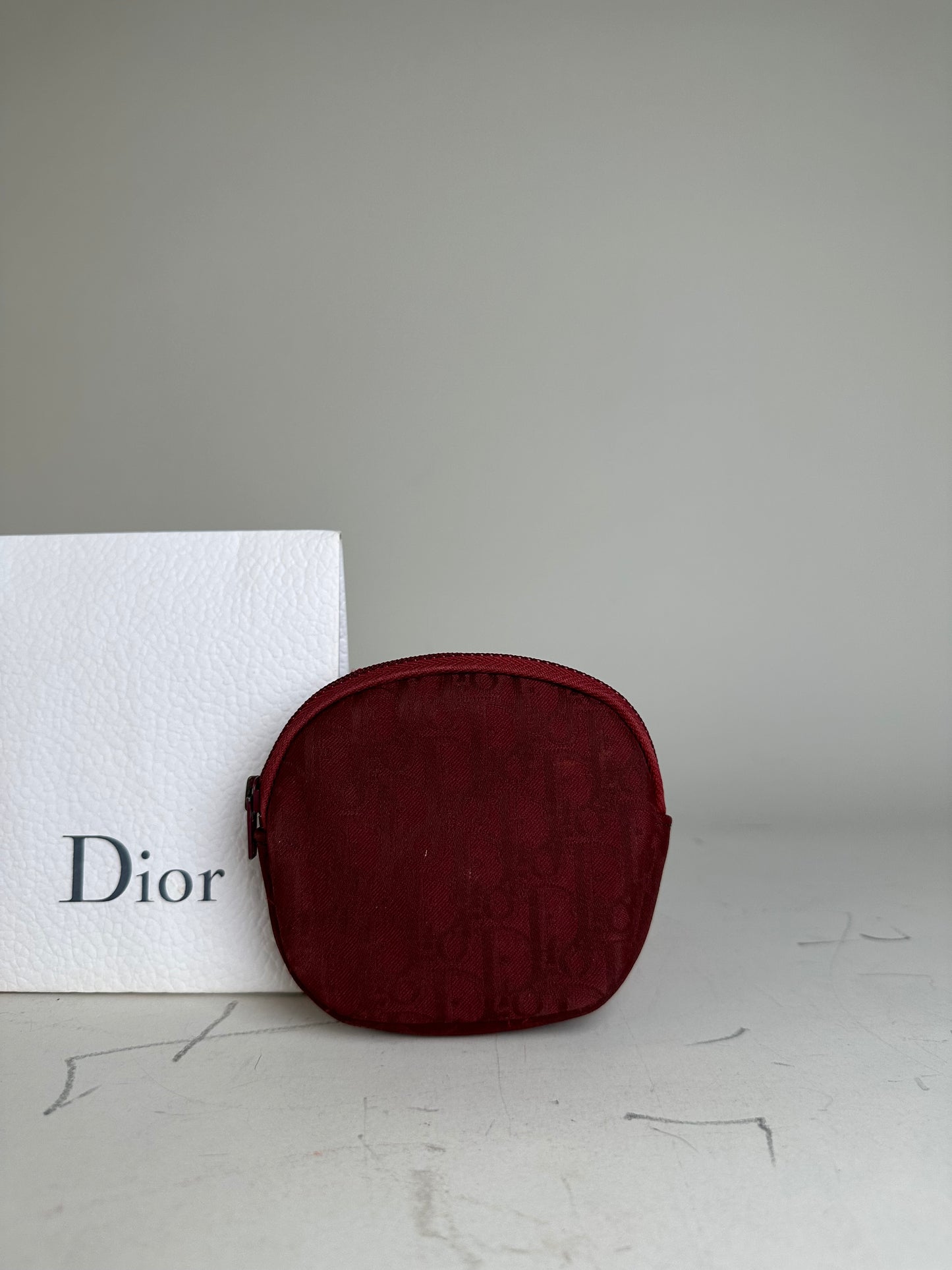 Vintage Dior Monogram Velvet Coin Purse Burgundy Gold
