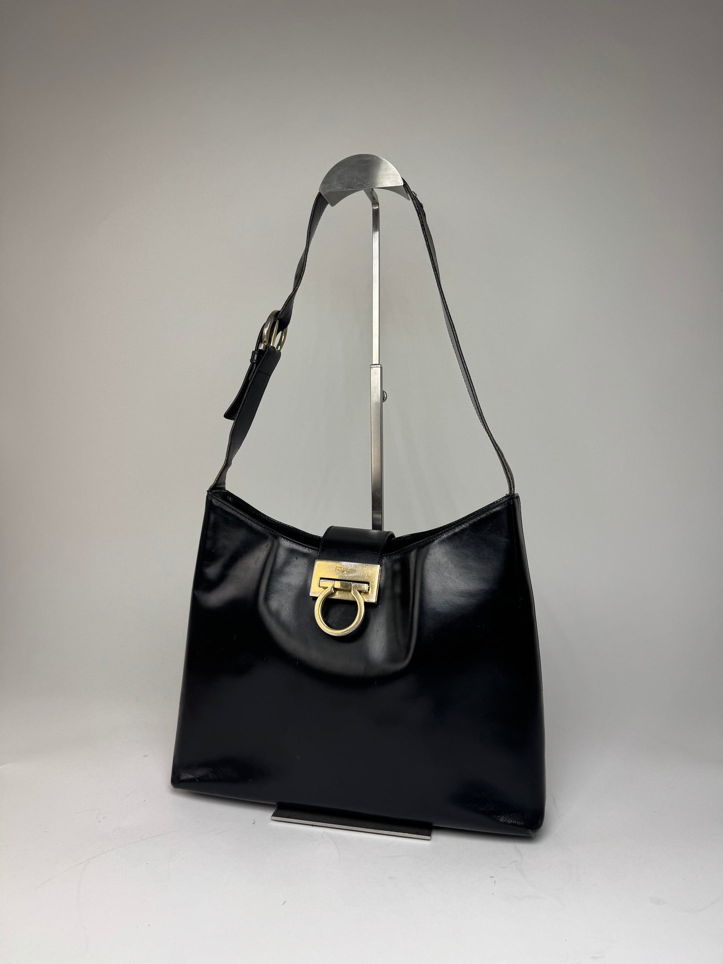 Vintage Salvatore Ferragamo Wanda Leather Handbag Black