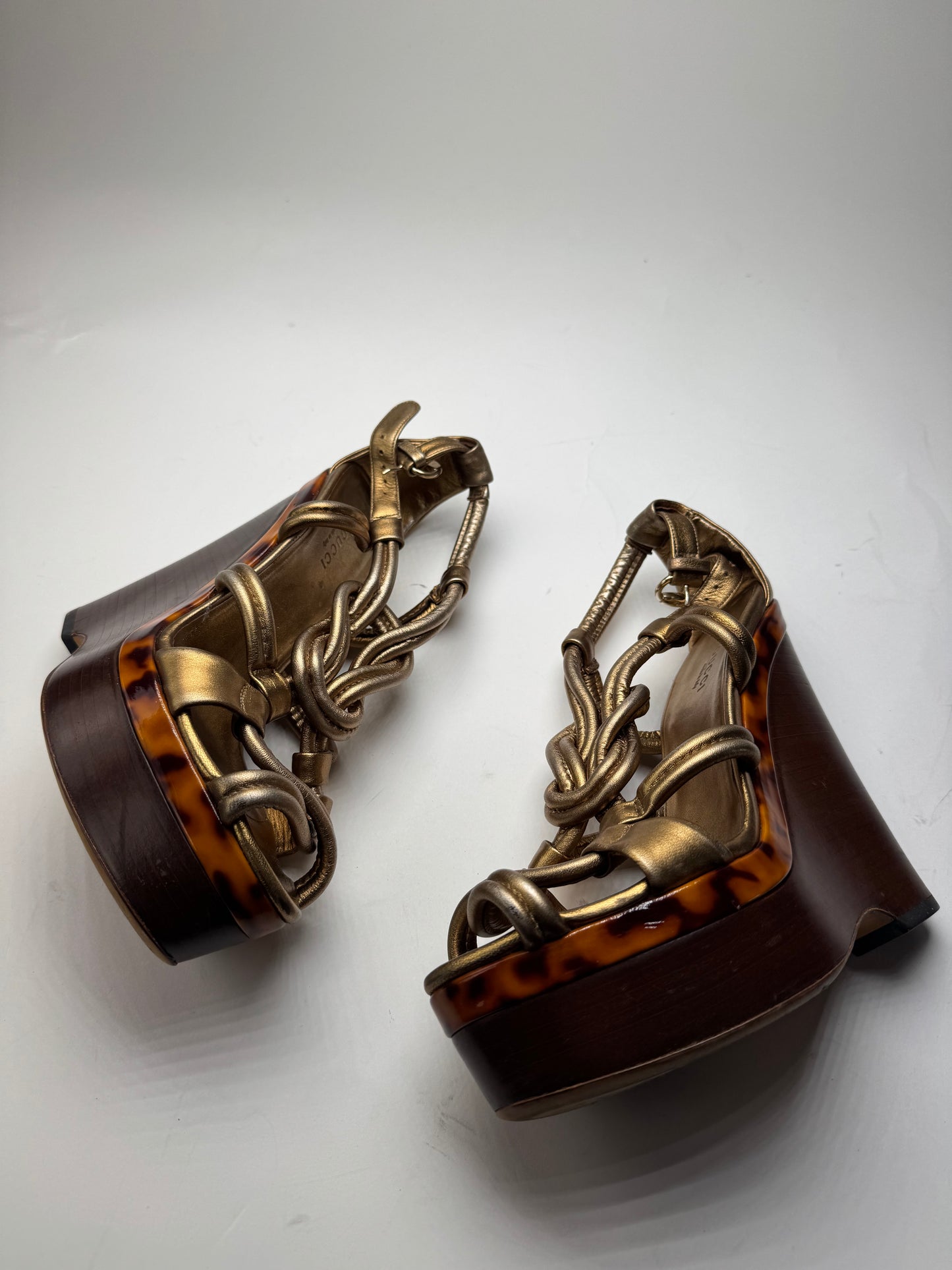 Vintage Gucci Twisted Leather Pumps Gold Brown EU38,5