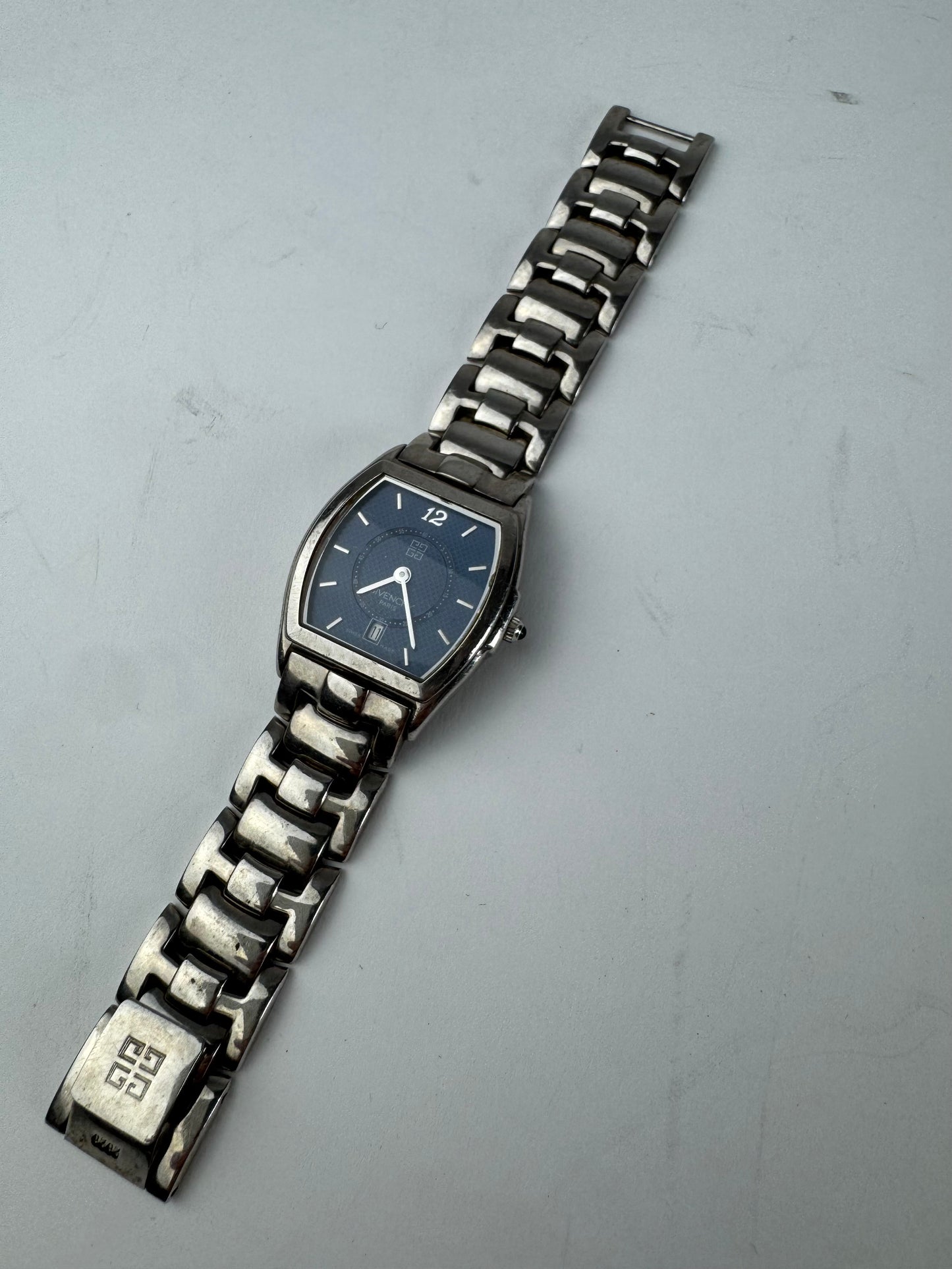 Vintage Givenchy Quartz Watch Silver Navy