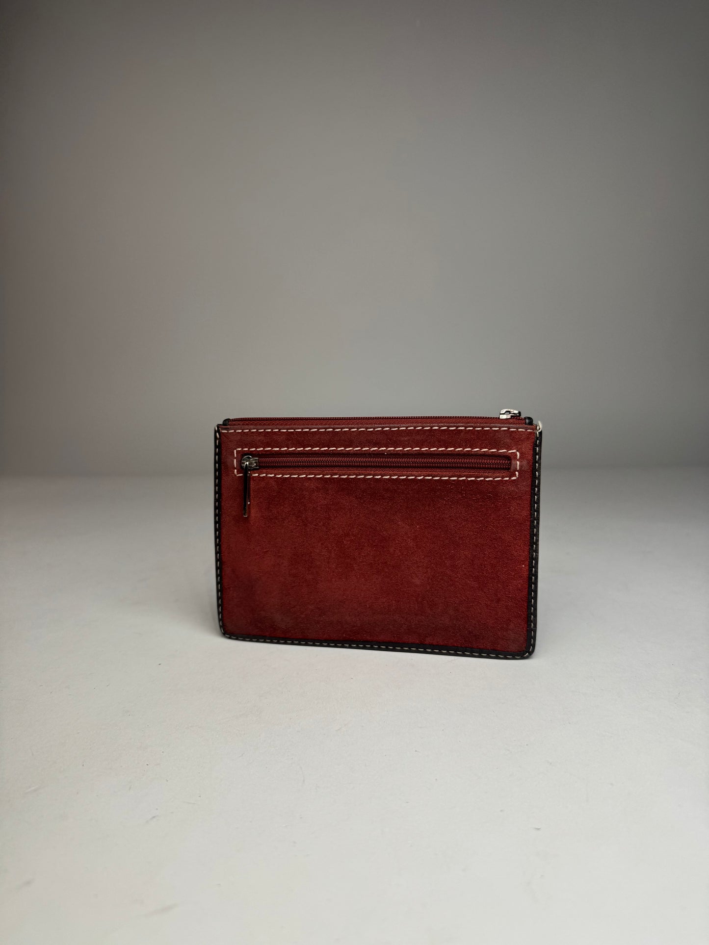 Vintage Loewe Anagram Logo Suede Card Holder Red