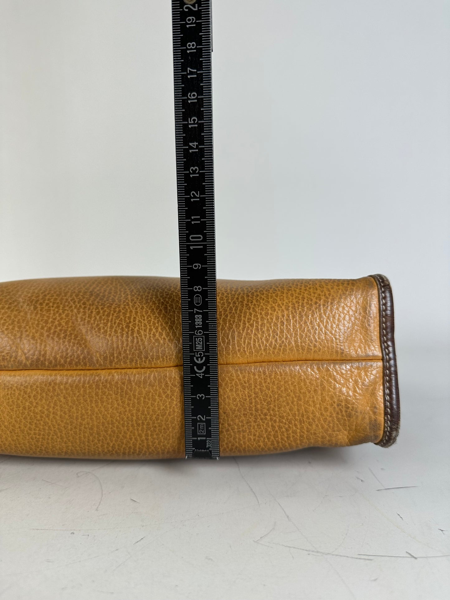 Vintage Loewe Grained Leather Clutch Bag Tan Brown Gold