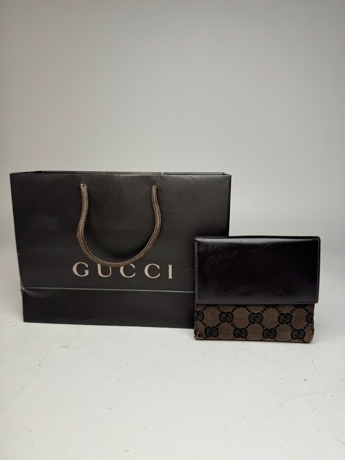 Vintage Gucci Jackie Monogram Wallet Brown Black