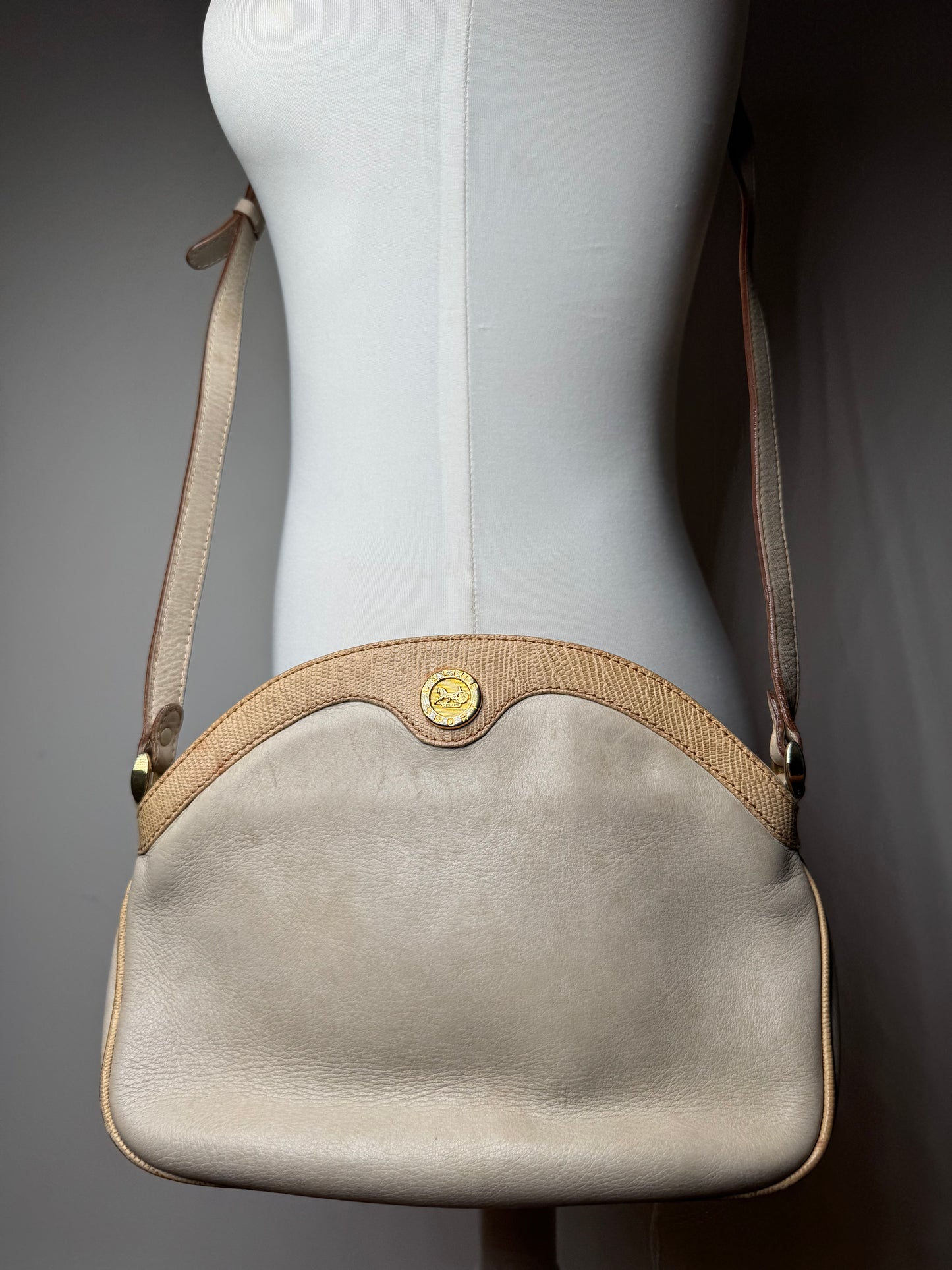 Vintage Celine Snake Emblossed Triomphe Leather Shoulder Bag White
