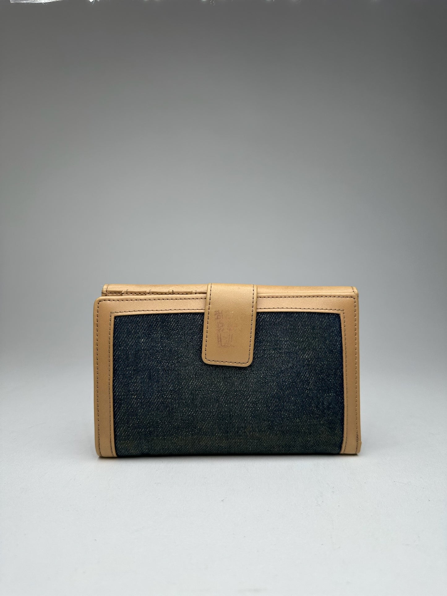 Vintage Courreges Leather Denim Wallet brown navy